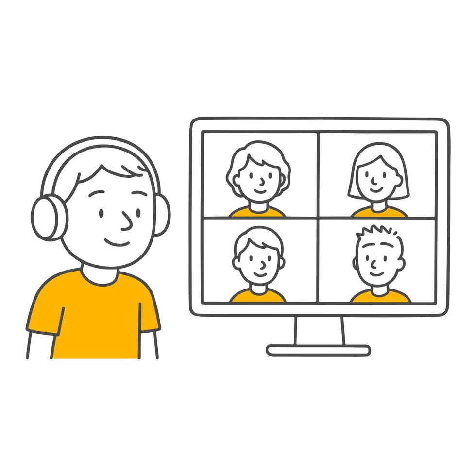 A Visual Representation of Communication Through Virtual Meetings During Remote Work. vector