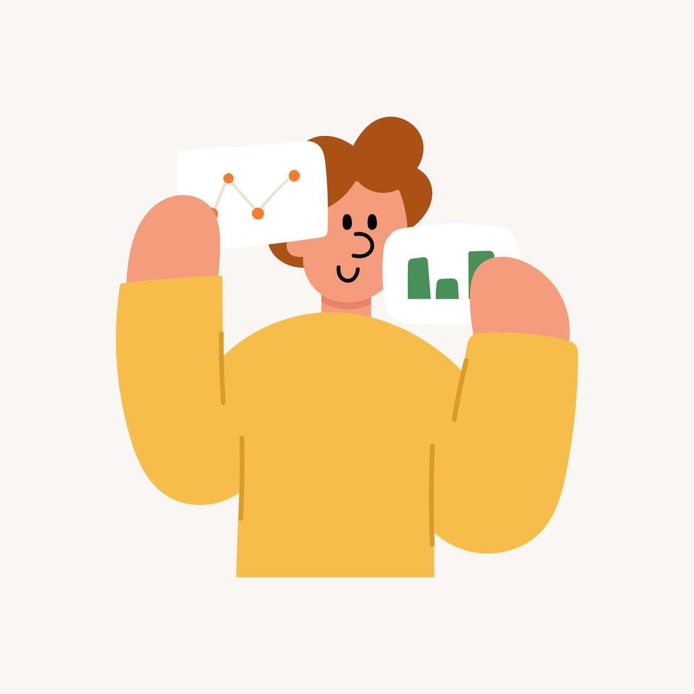 cartoon illustration of a man with a graph board. Business, data analysis, and presentation concept. vector