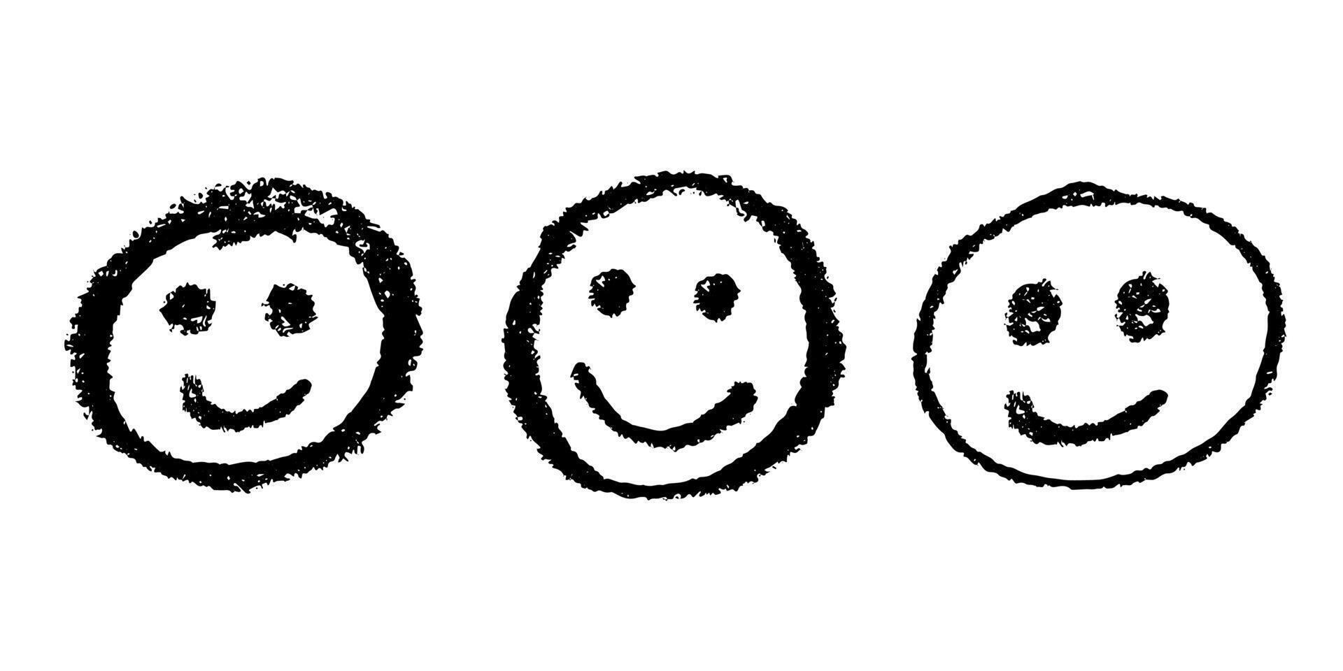 abstract Set of simple hand drawn happy emoji Smile face doodle Single element for print, web, design, decor vector