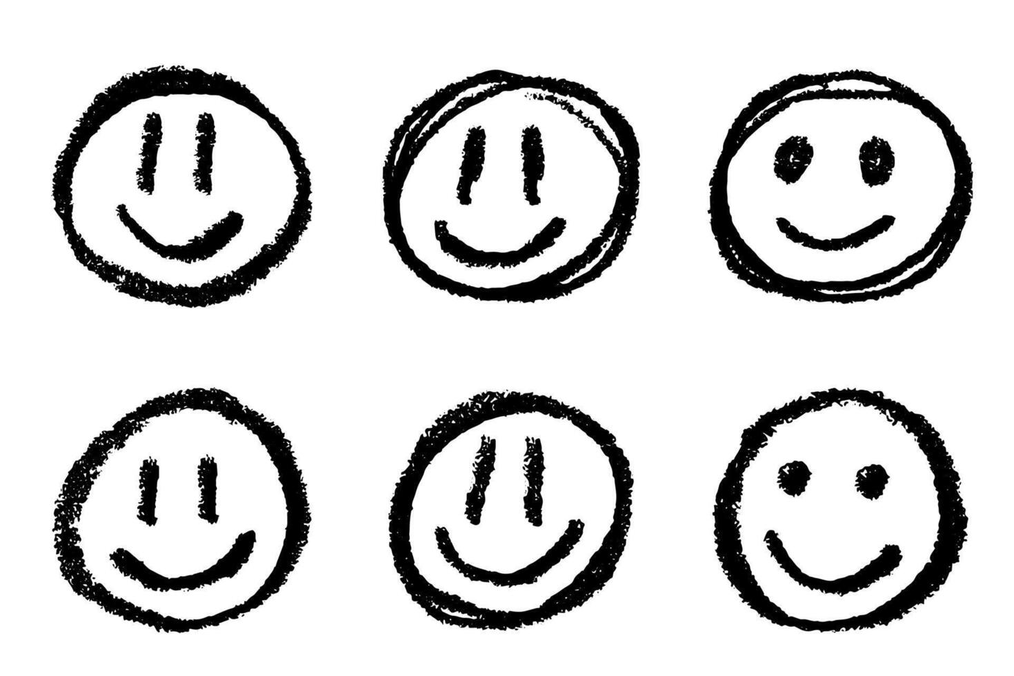 Set of simple hand drawn happy emoji Smile face doodle Single element for print, web, design, decor abstract vector
