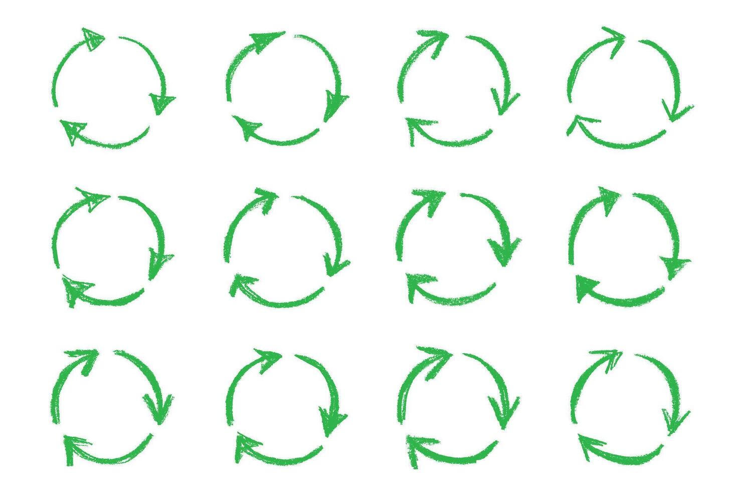 Set of hand drawn recycle arrow icon Recycling resources symbol Reuse of materials, zero waste, green environment, saving the planet rotation organic vector
