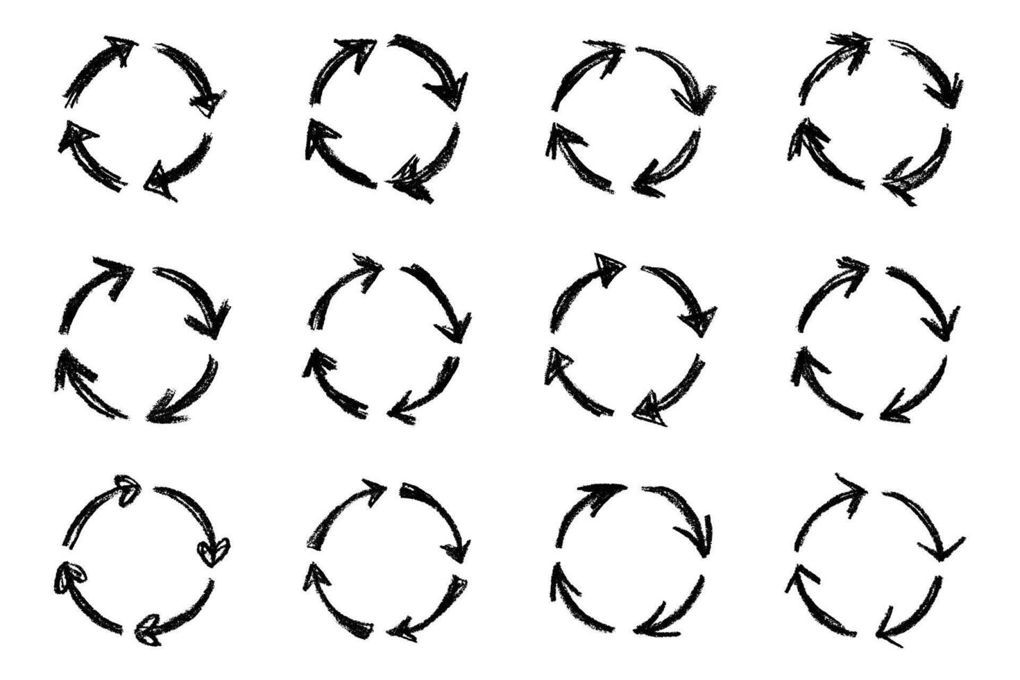 rotation concept Set of hand drawn recycle arrow icon Recycling resources symbol Reuse of materials, zero waste, green environment, saving the planet vector