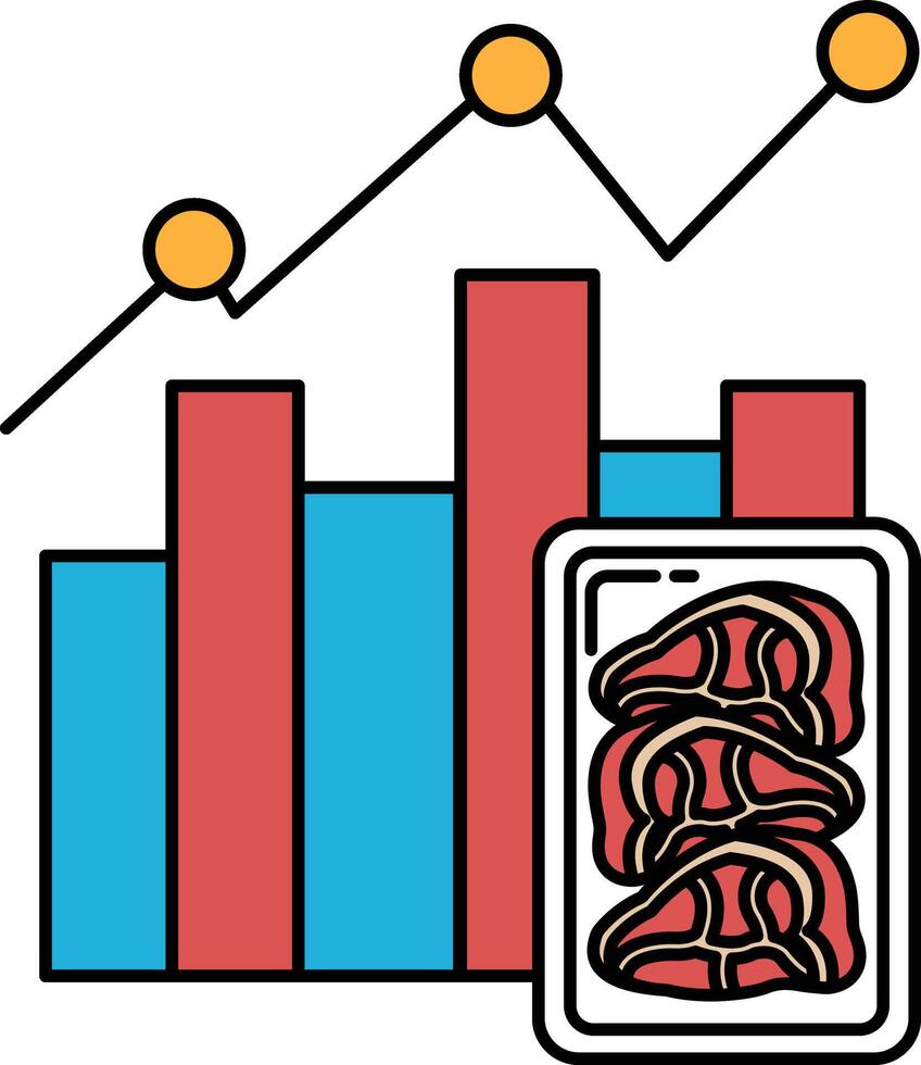 A graph with three lines and a box with meat in it vector