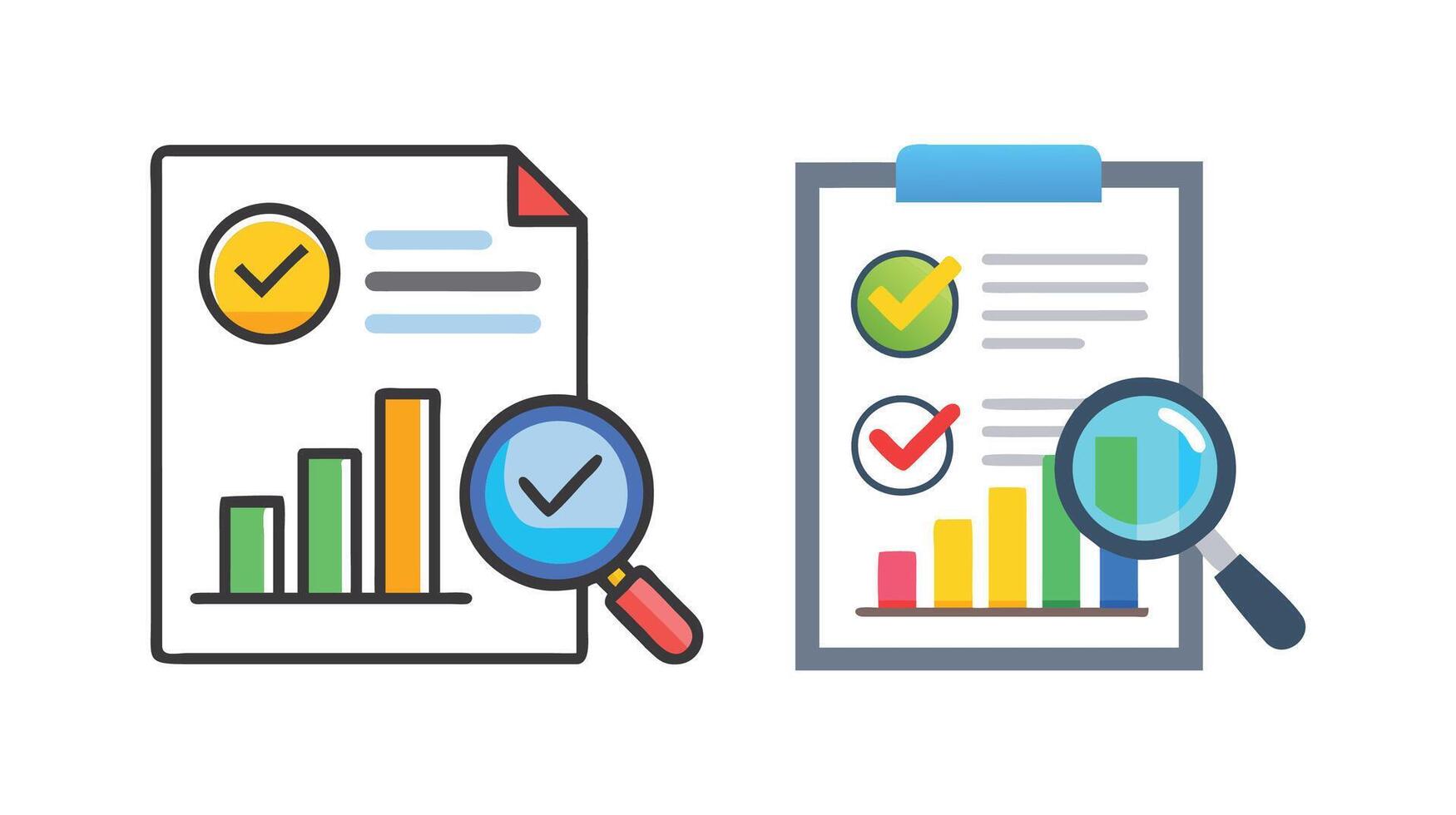 Illustration of Report Review with Magnifying Glass and Check Marks - Data Analysis Concept vector