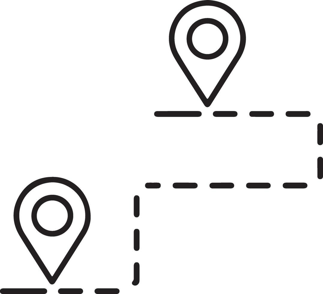 Two location pins connected by a dashed line vector