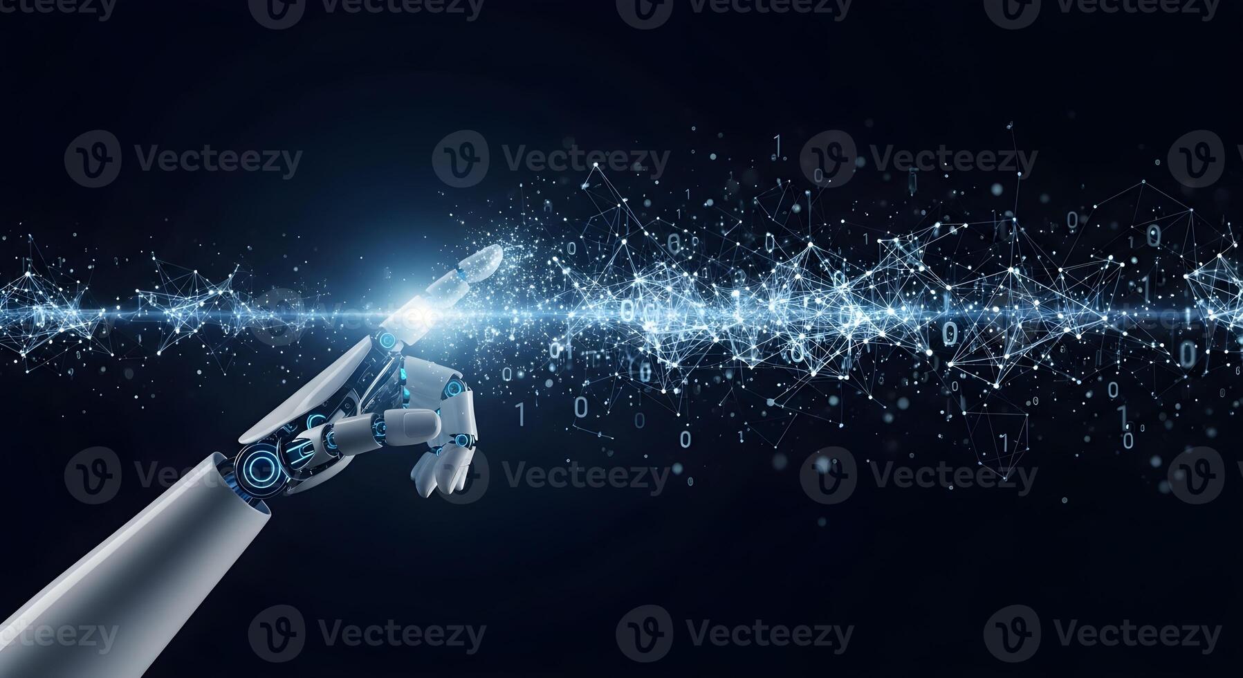 Sleek robotic hand creating a complex data structure from a single point of light photo