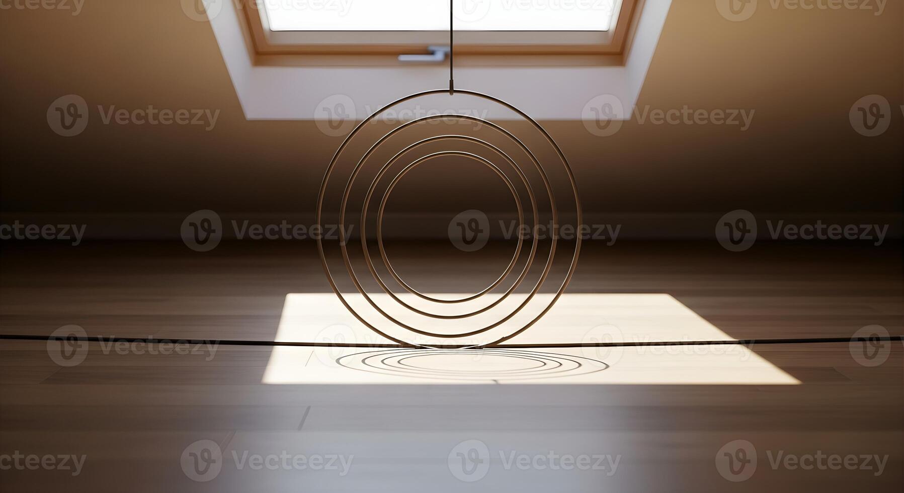 Stretching concept with elastic loop set in a calm loft with a skylight, captured with natural lighting and deep focus. Clean composition with copy space, suitable for fitness stories. photo