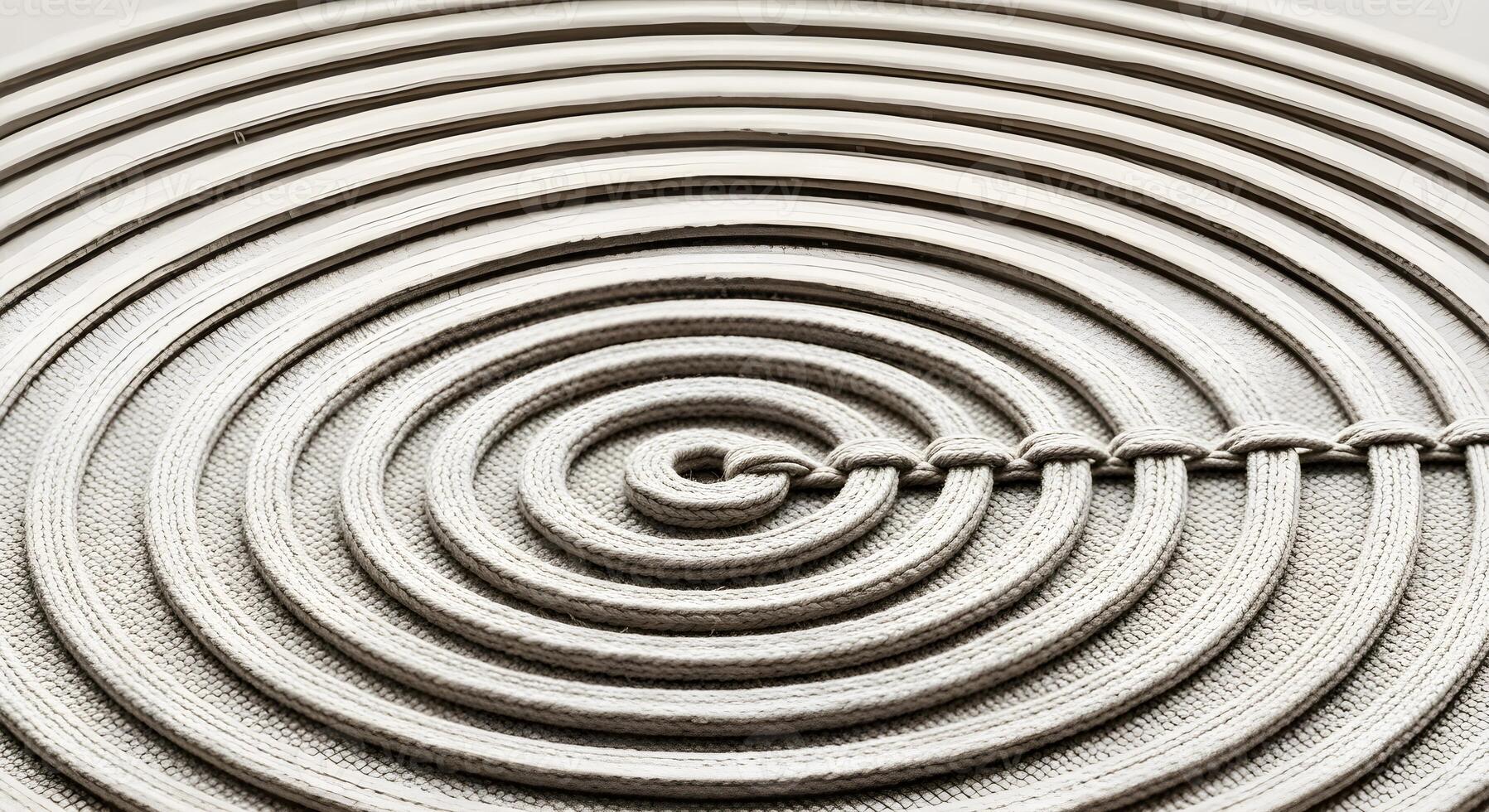 Stretching concept with elastic loop set, creating concentric curves on a linen rug, captured with natural lighting and deep focus for ultrasharp textures, suitable for fitness stories. photo