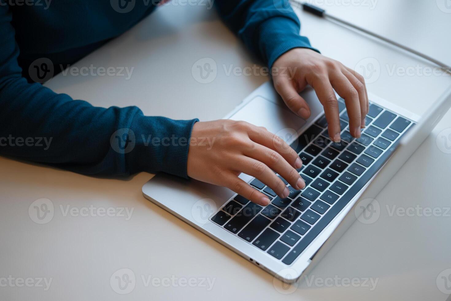 Laptop computer blank screen mockup on wood desk for website design and application presentation use case photo