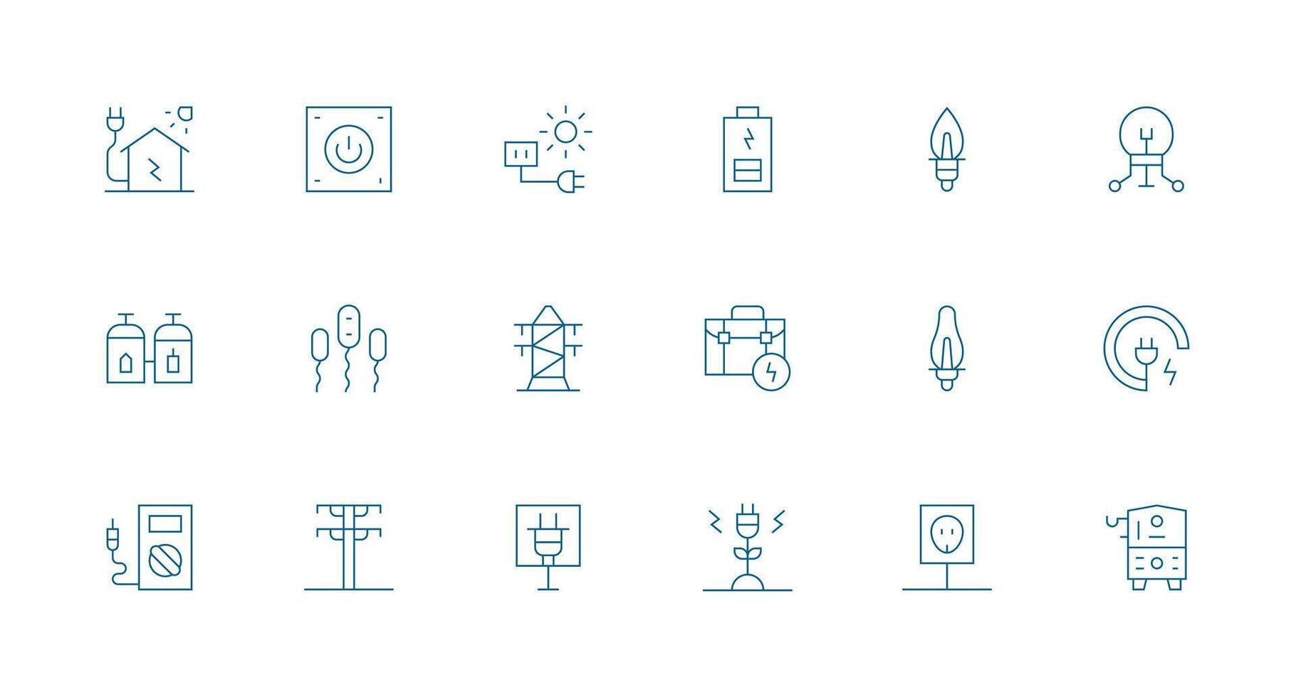 Electricity Visual Pack containing 18 Minimal Line Icons High-Resolution Icons for Any Platform vector