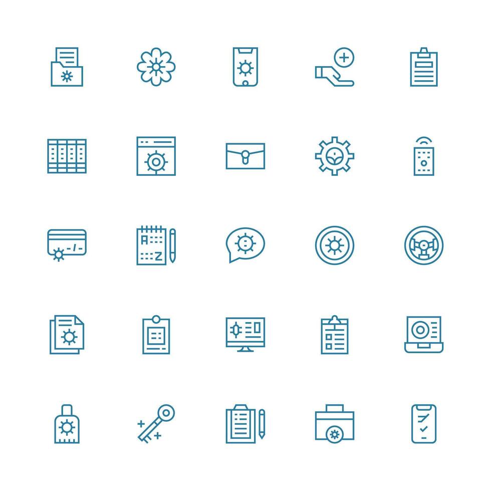 Manage Icon Set with 25 Medium Stroke Outline Graphics Optimized Icon Pack for Digital Products vector