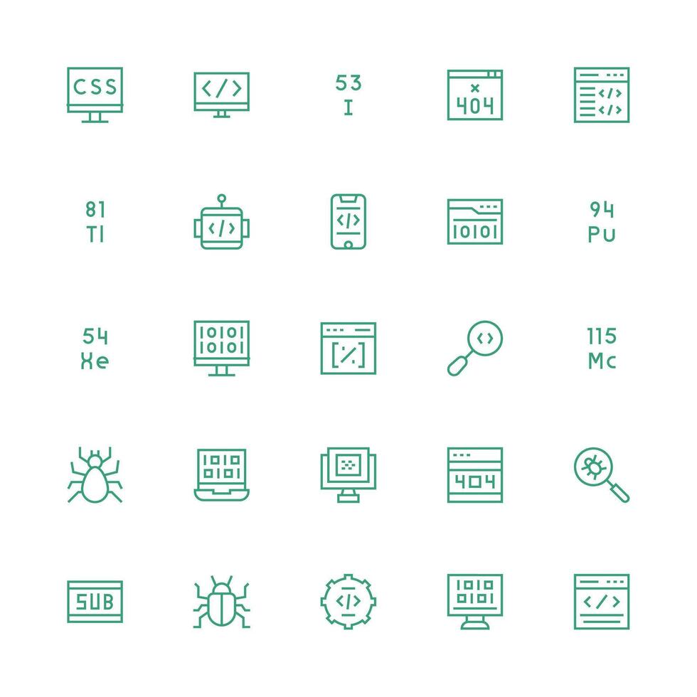 Code featuring 25 Icons in Medium Stroke Outline Design Essential Icon Set for Teams vector