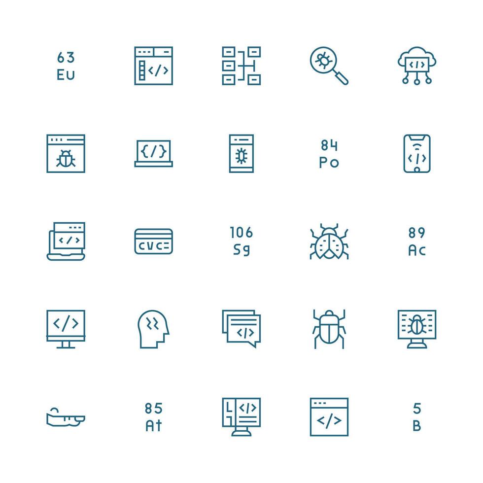 25 Medium Stroke Outline Style Icons from Code Collection Well-Structured Icons for Creative Use vector
