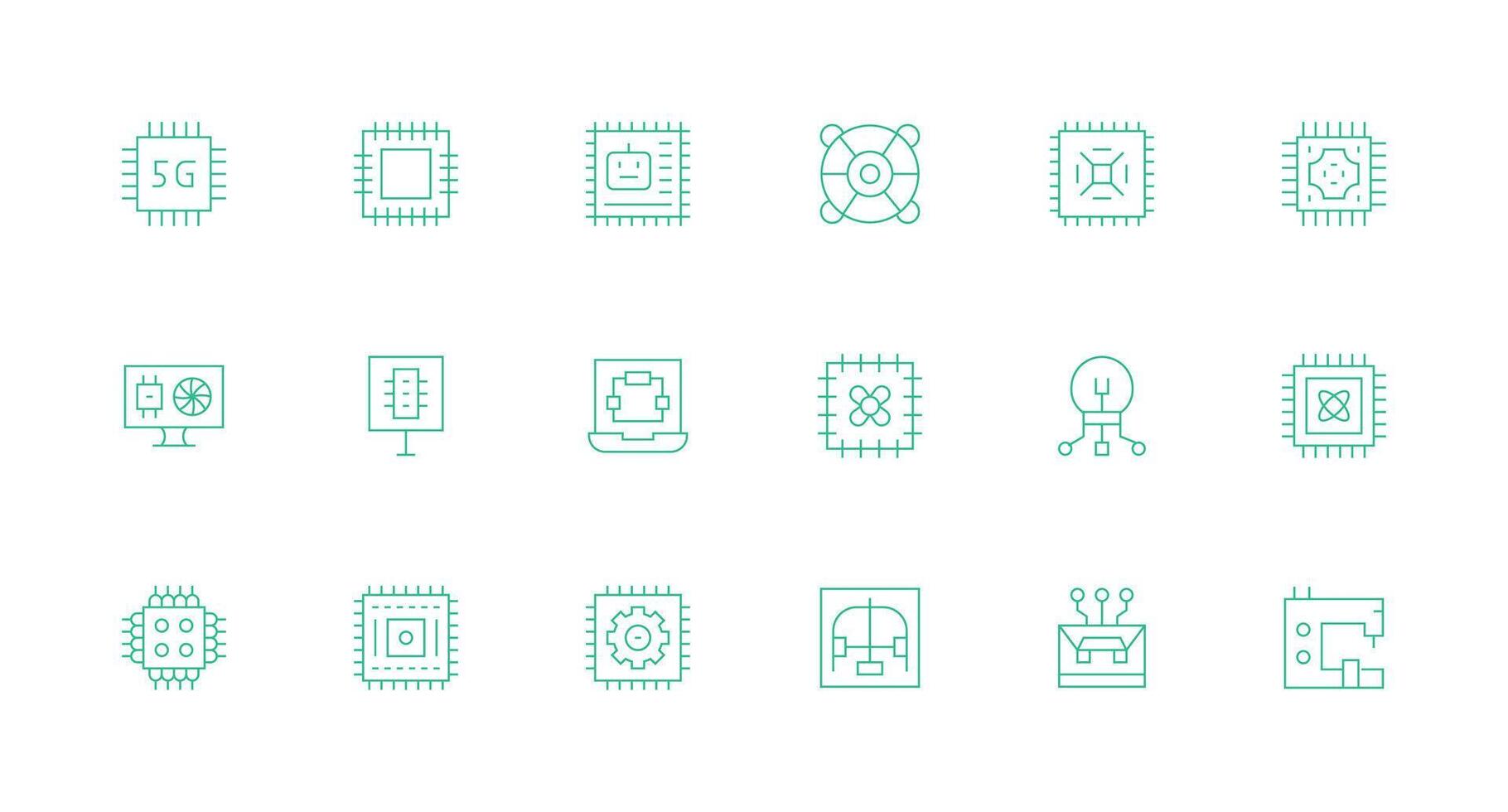Processor Design Icons featuring 18 in Minimal Line Style Standard Icon Pack vector