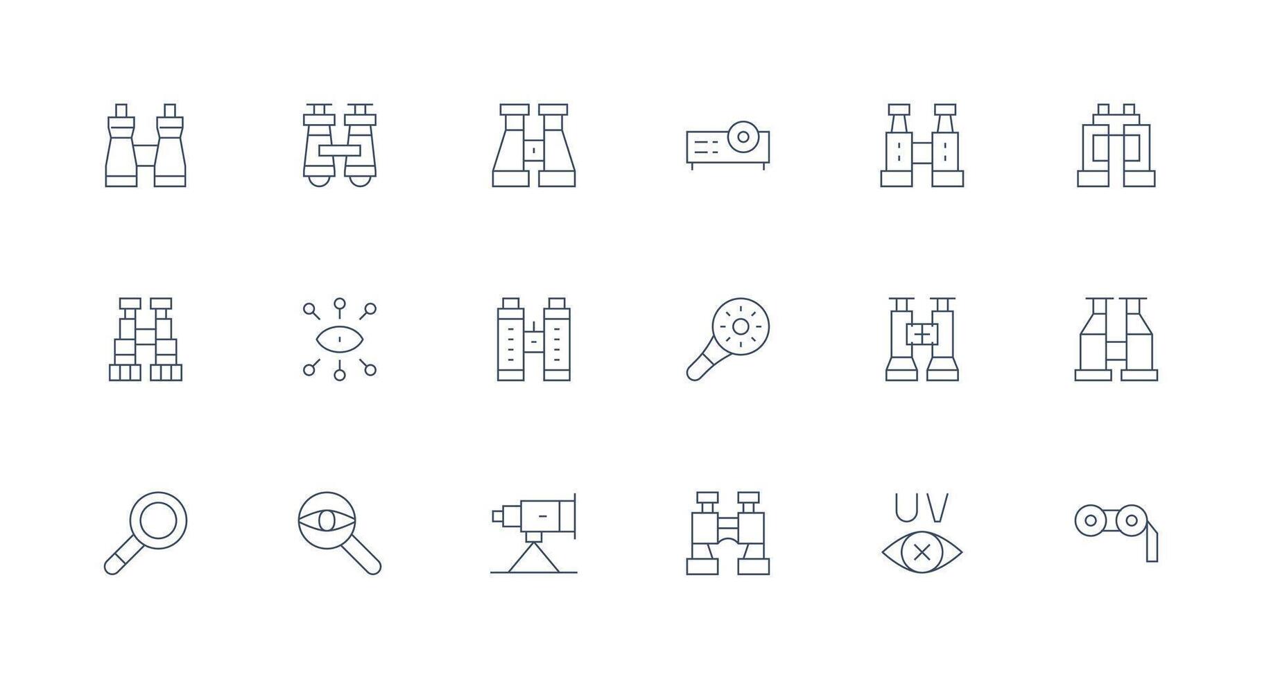 Optical Icon Collection with 18 Minimal Line Designs UI Icon Set vector
