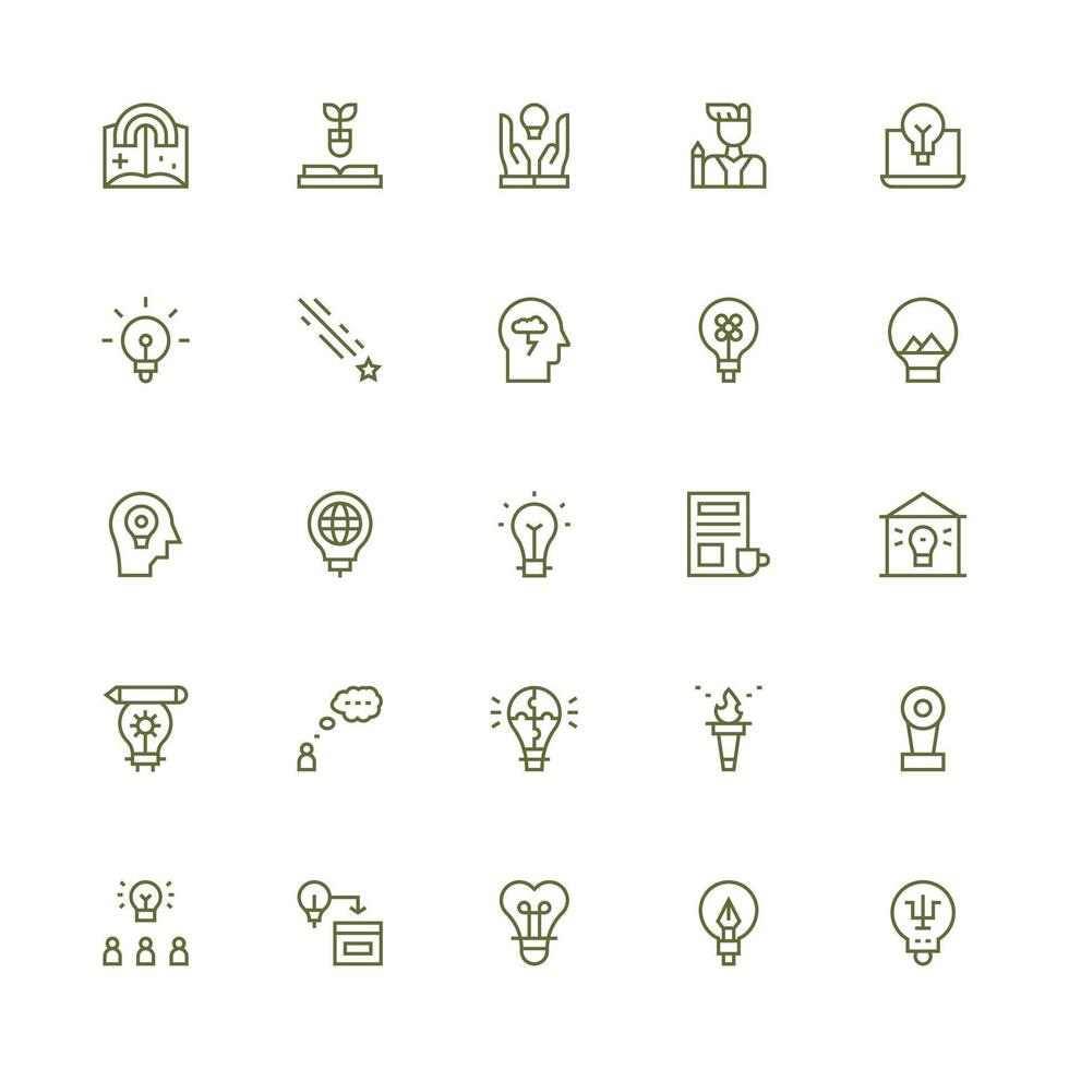 Inspiration Icon Set with 25 Medium Stroke Outline Graphics Detailed Icon Collection for Design Systems vector