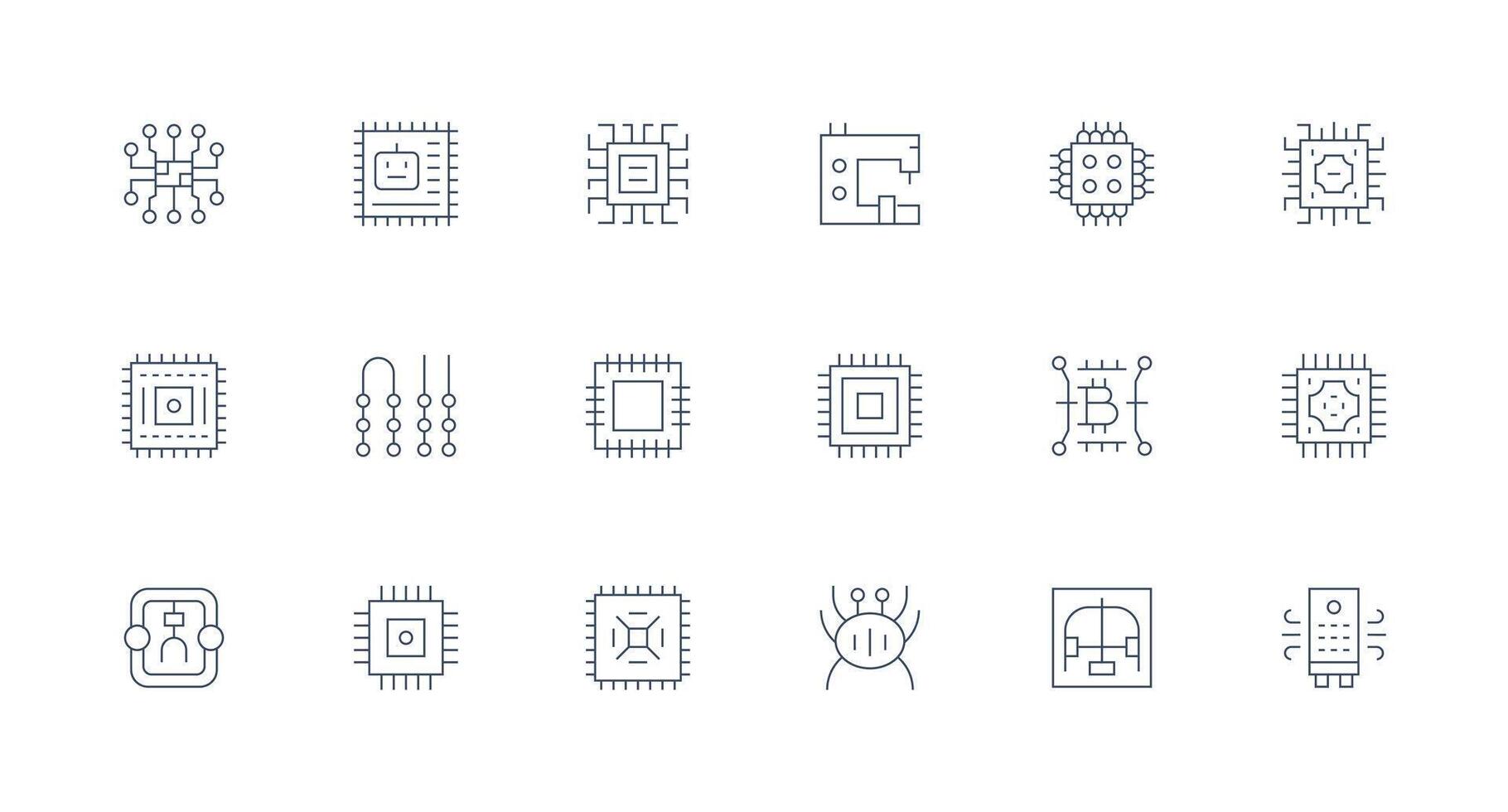 18 Minimal Line Vectors for Integrated Circuit Theme Customizable Icon Series for Mobile Screens