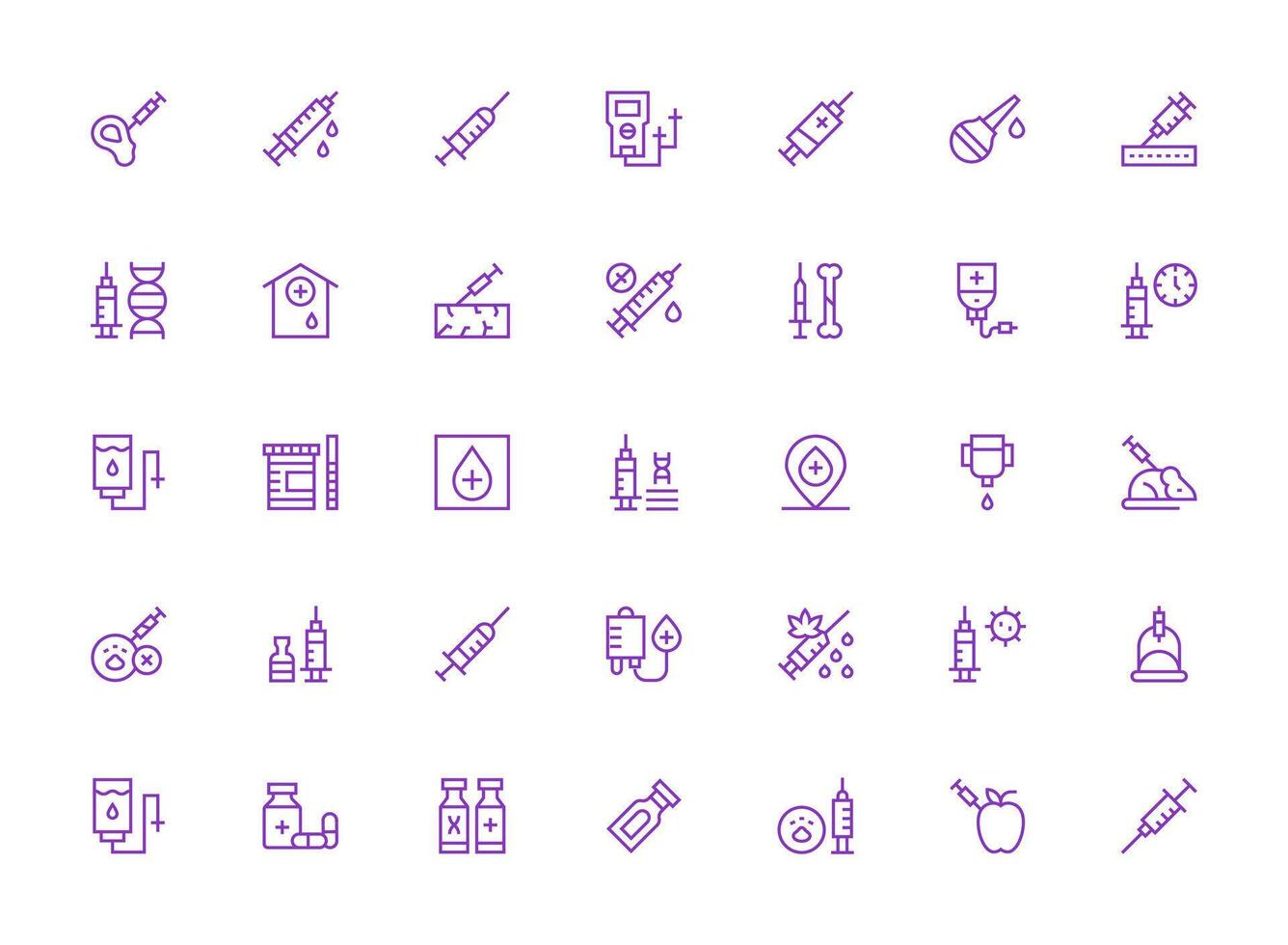 Injection Set with 35 Regular Clean Line Icons Icon Set for Web vector