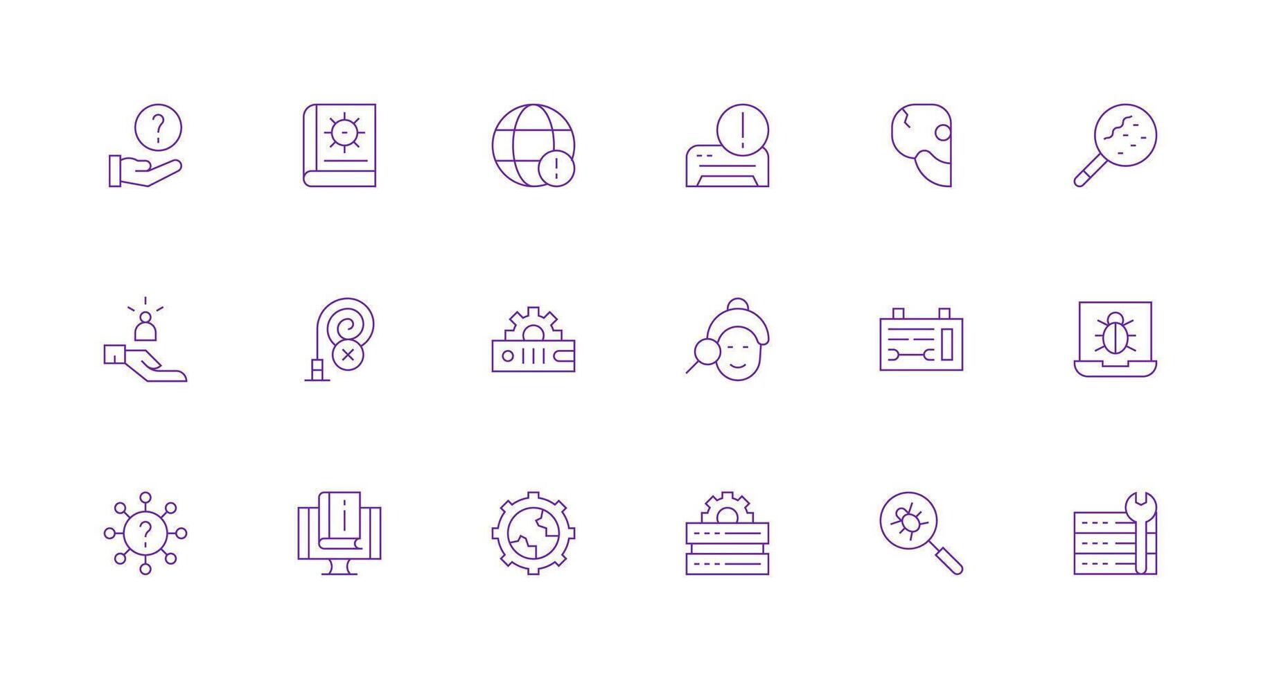 18 Troubleshooting Icons in Minimal Line Aesthetic UI Icon Set vector