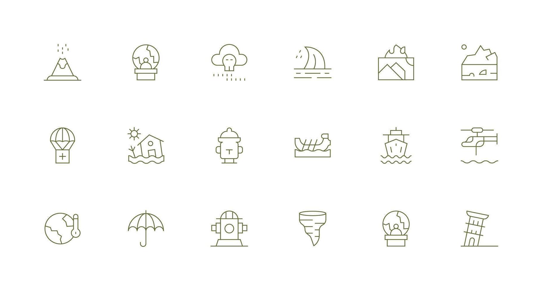 Disaster Icon Collection with 18 Minimal Line Designs Clear and Concise Icon Set Collection vector