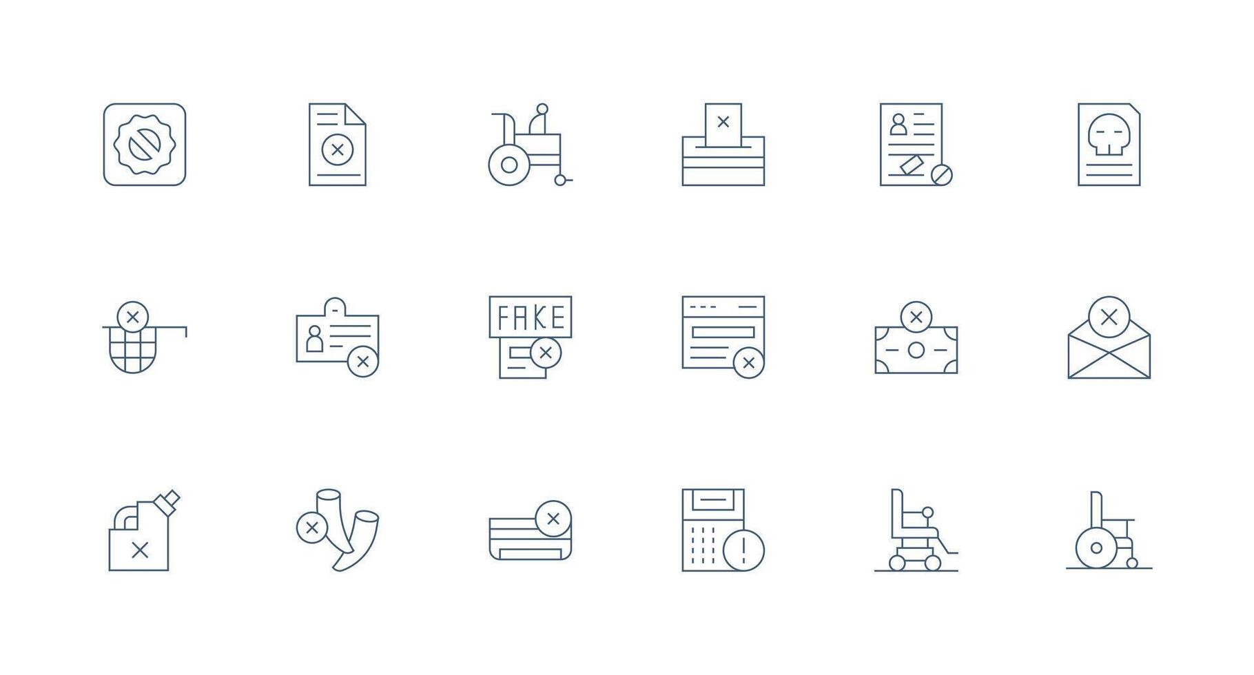 Minimal Line Style Invalid Icons with 18 Vectors Multi-Purpose Icon Pack for Templates
