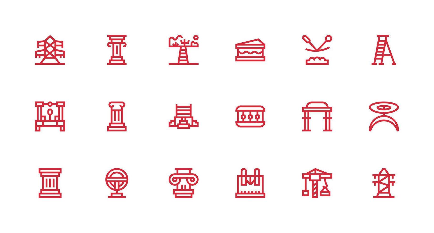 Support Structure Visual Pack containing 18 Strong Stroke Line Icons Responsive Icon Set for Flexible Layouts vector
