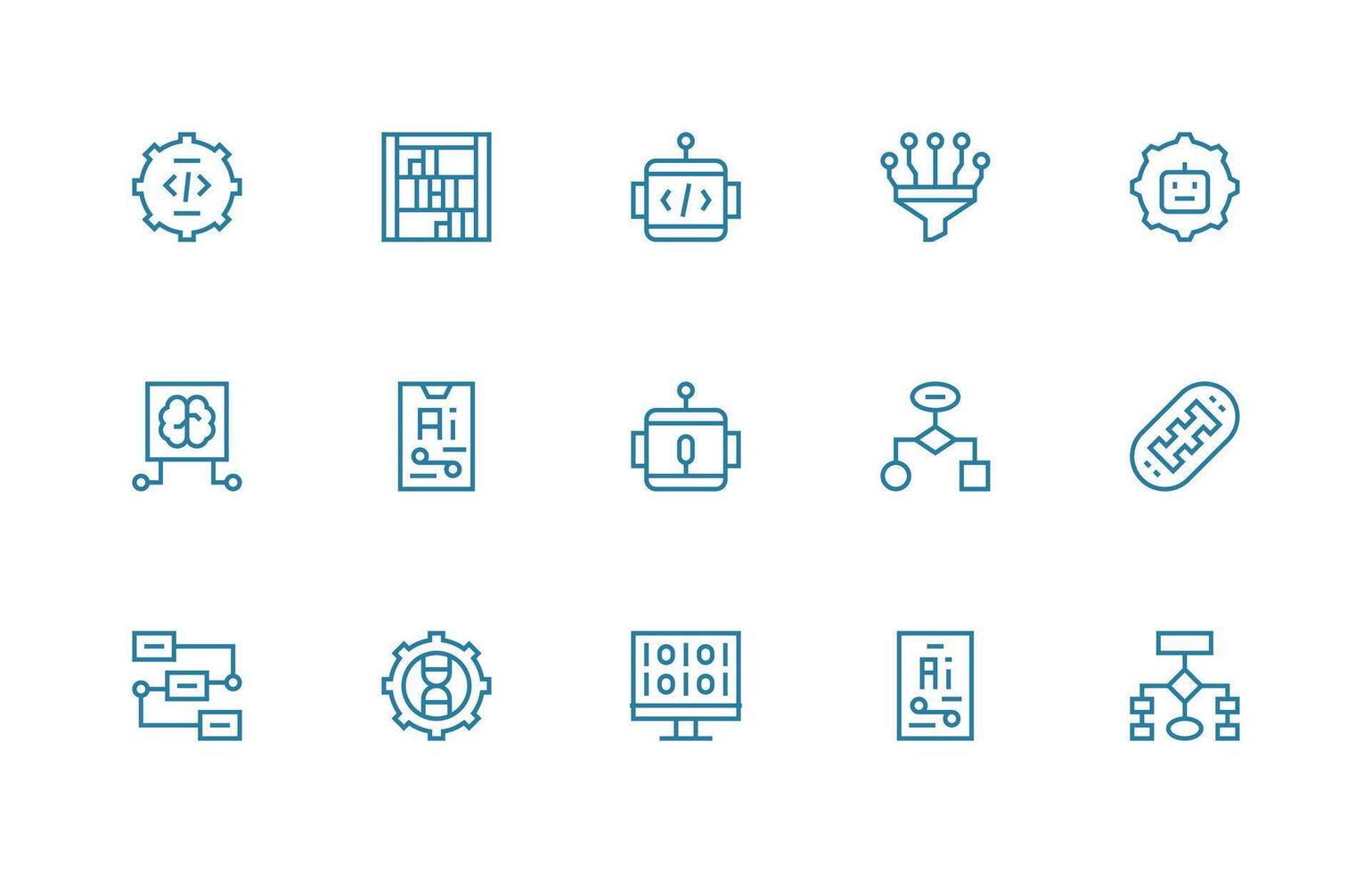 algoritmo icono colección con 15 regular línea diseños aplicación icono paquete vector