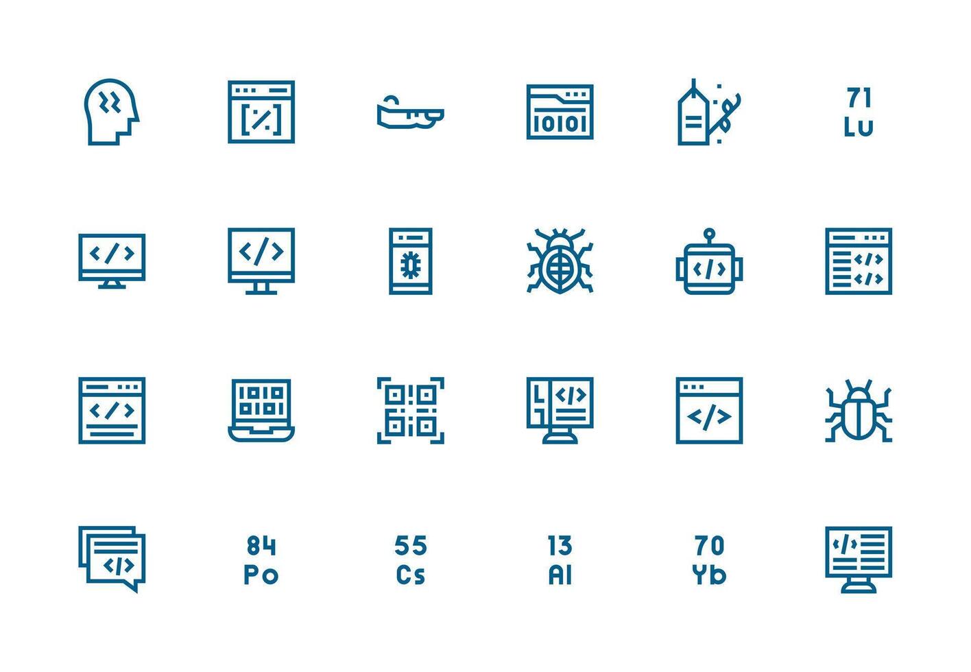 24 grueso línea línea vectores para código tema completamente editable icono conjunto para web