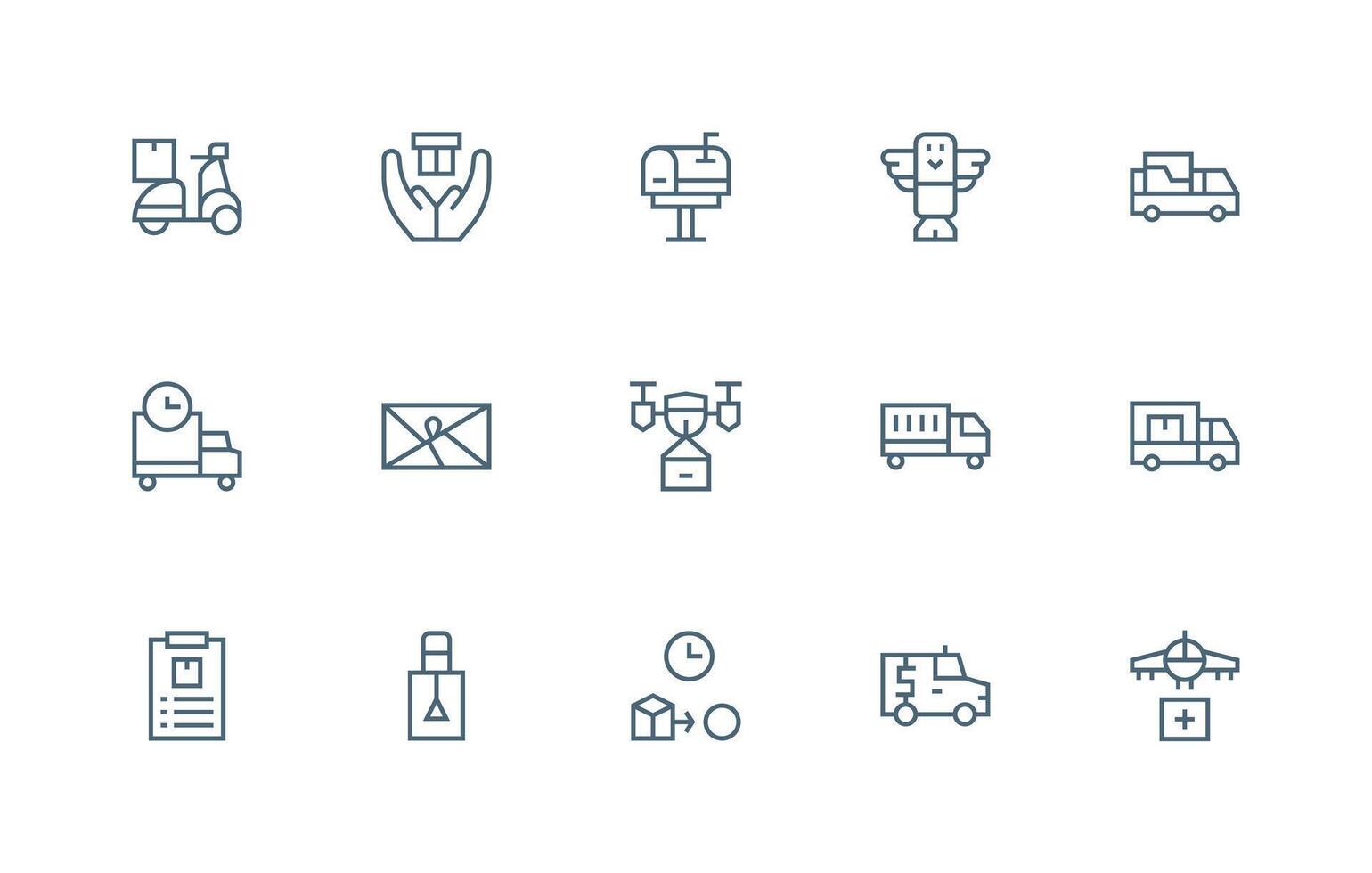 Courier Design Icons featuring 15 in Regular Line Style Icon Set for Web vector