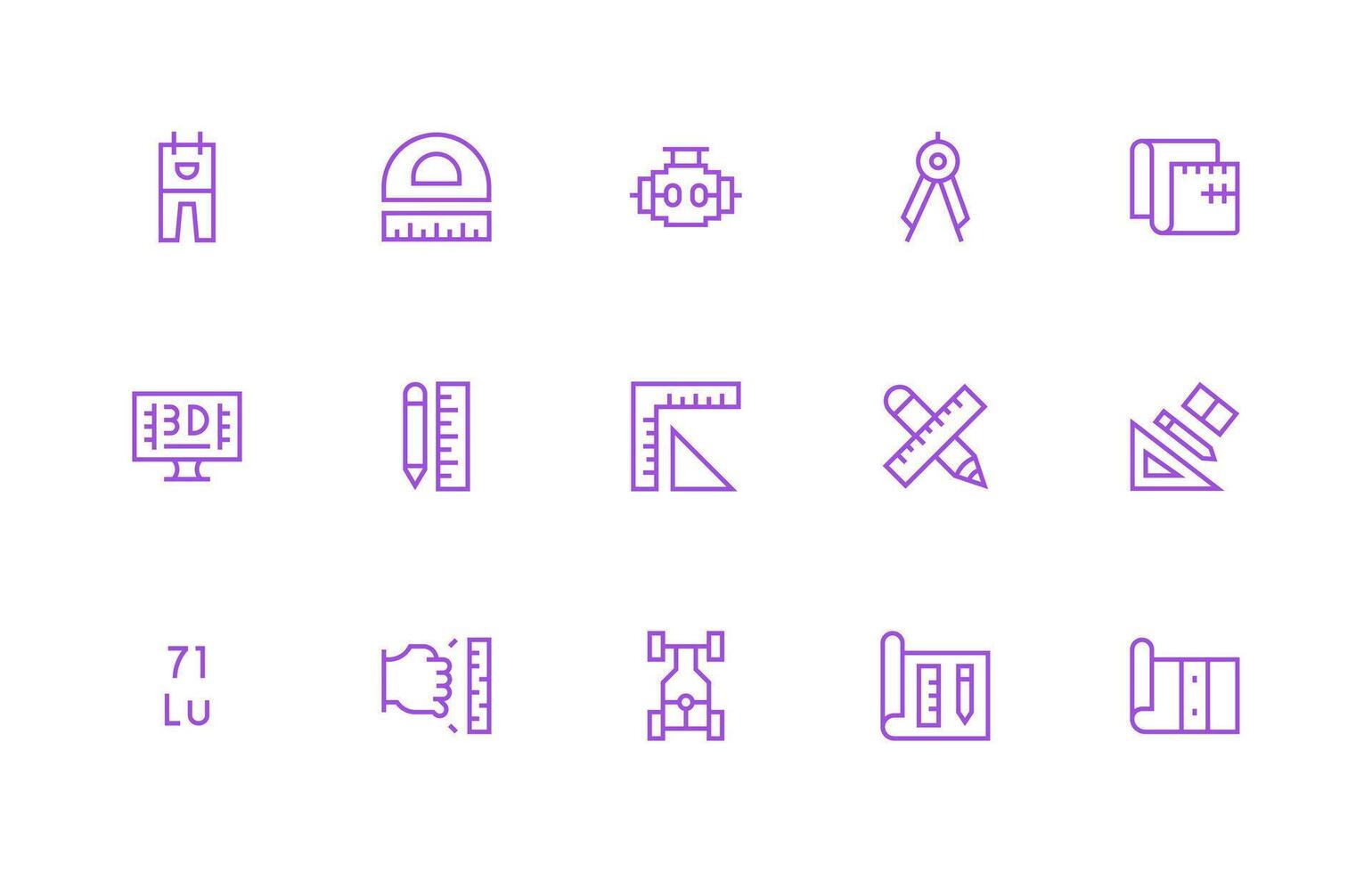 15 Regular Line Vectors for Technical Drawing Theme Style Icon Set
