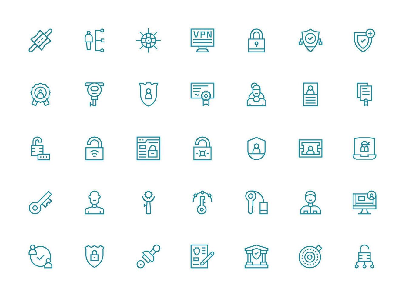 Authentication featuring 35 Icons in Regular Clean Line Design Icon Set for Projects vector