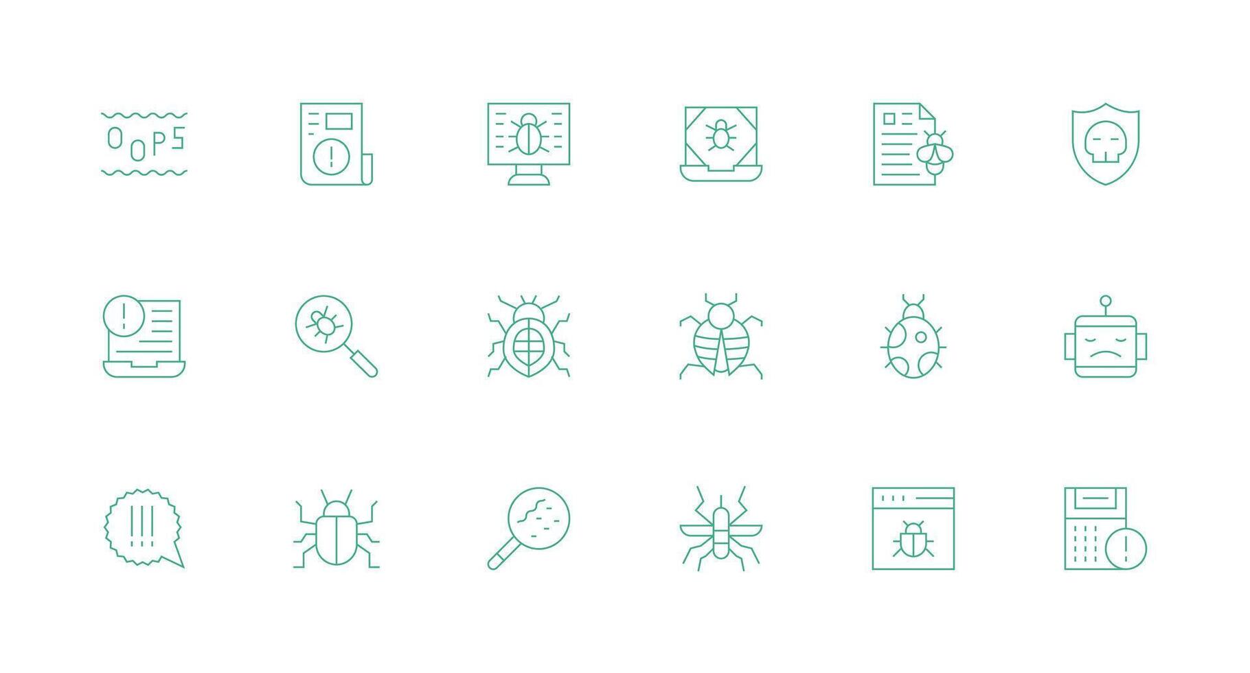18 Icons for Bug in Minimal Line Format Simple Icons for Interface and Wireframes vector