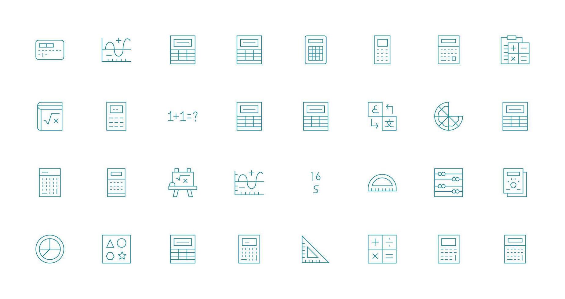 Math Icon Collection with 32 Thin Line Designs Simple Icons for Interface and Wireframes vector