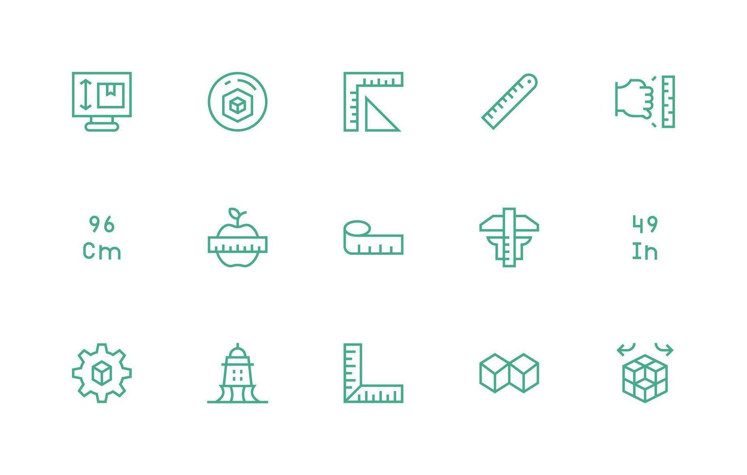 Dimension including 15 Regular Line Illustrations Icon Set for Projects vector