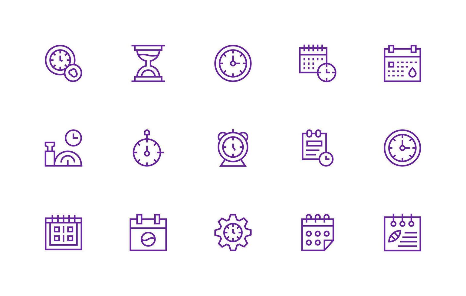 15 Regular Line Icons for Time Management Graphics Simplified Icon Pack for Visual Tools vector