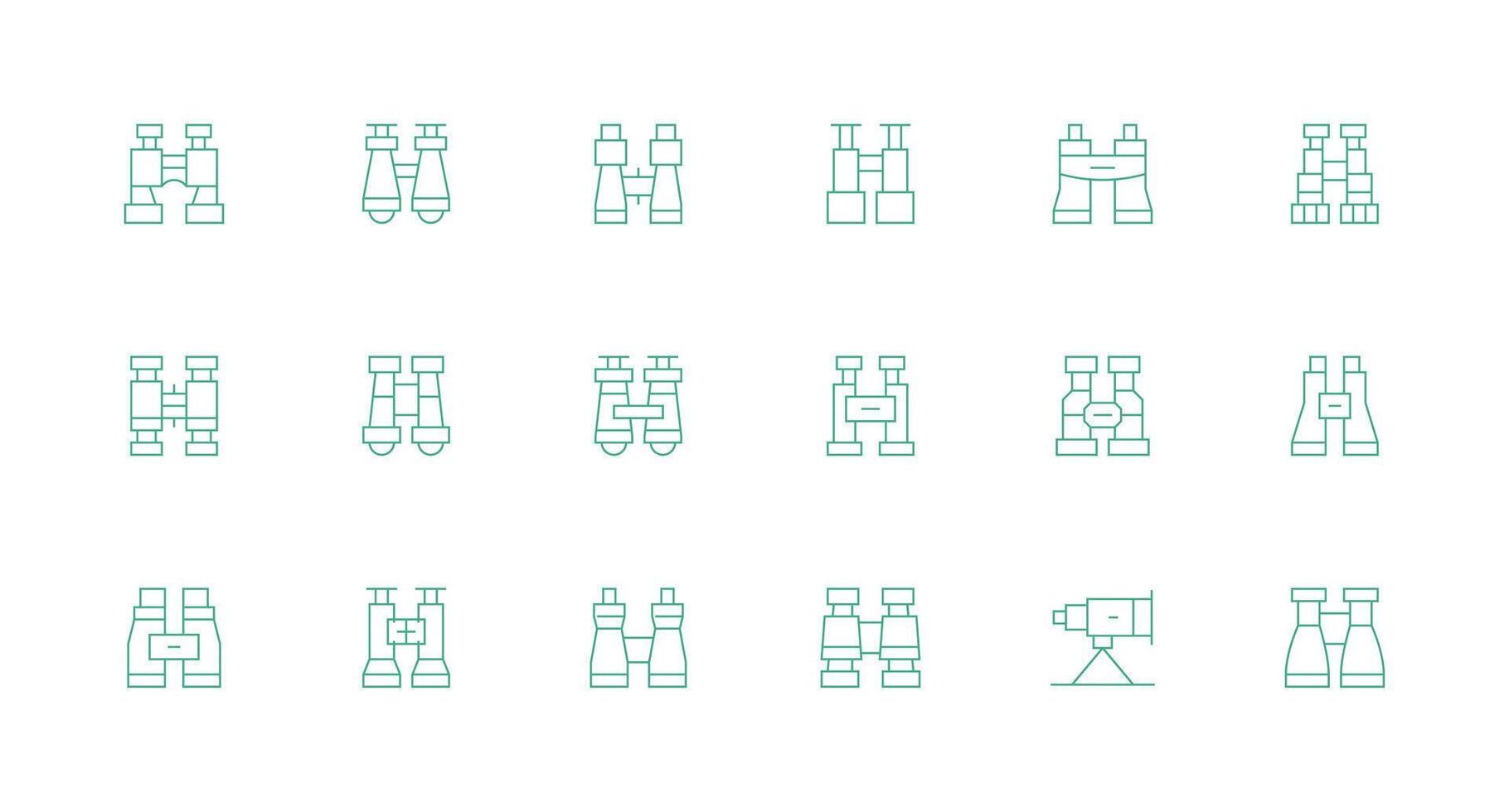 Spotting Scope Set with 18 Minimal Line Icons Multi-Purpose Icon Set vector