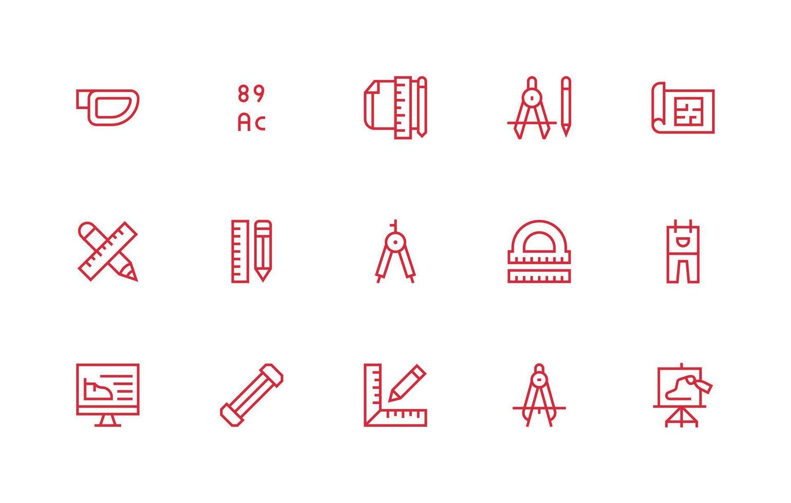 15 Icons for Technical Drawing in Regular Line Format Pixel Perfect Icons for Modern Apps vector
