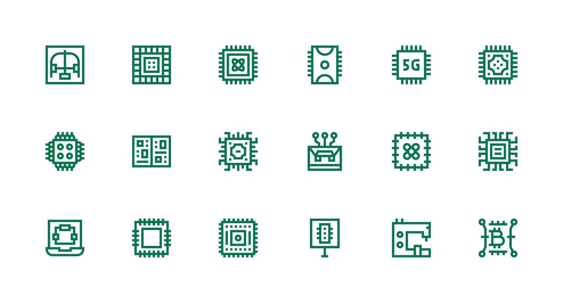 18 Strong Stroke Line Icons for Processor Graphics Organized Glyph Icons for Fast Design vector