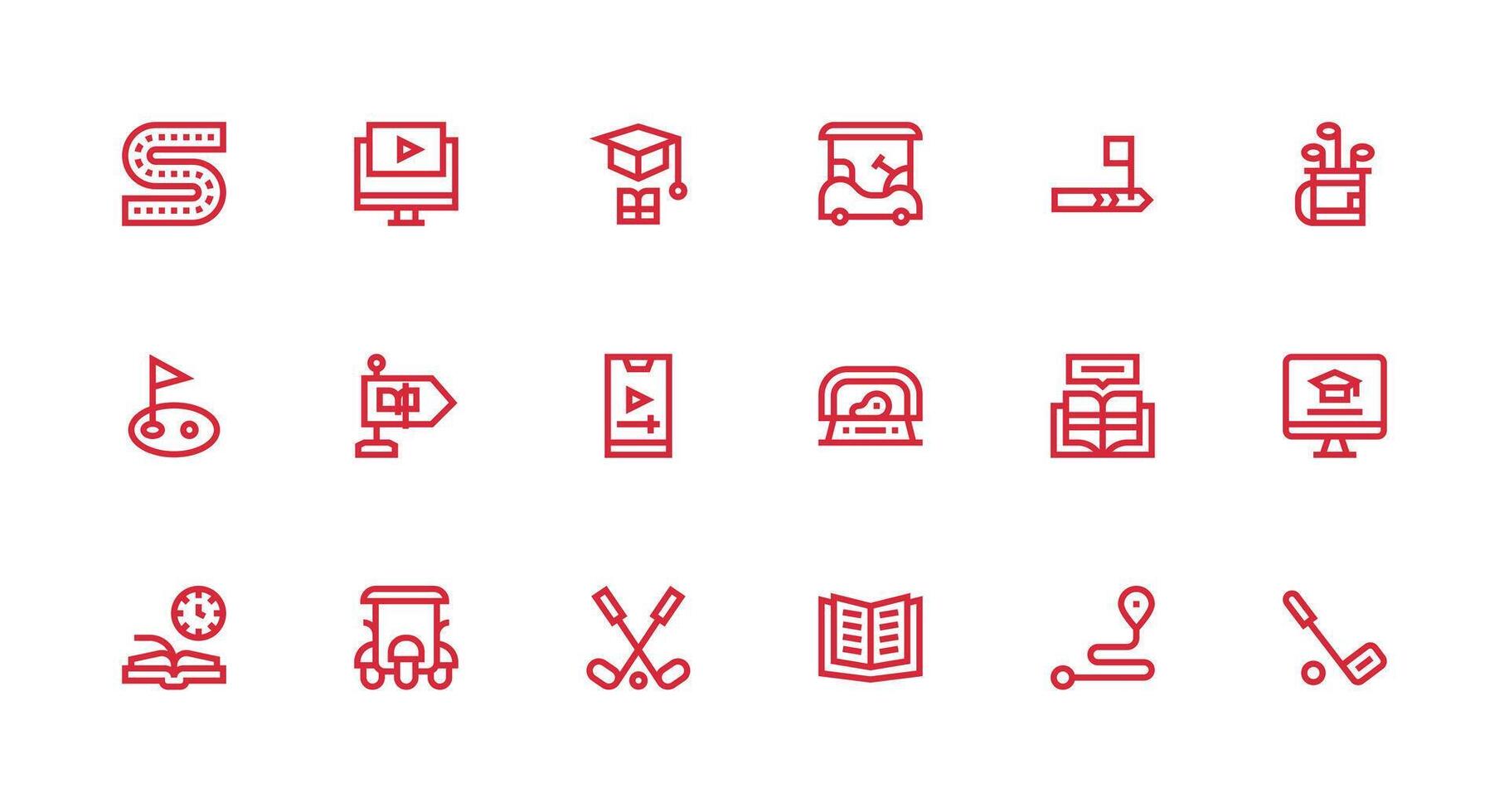 Course Icon Set with 18 Strong Stroke Line Graphics Icon Set for Apps vector