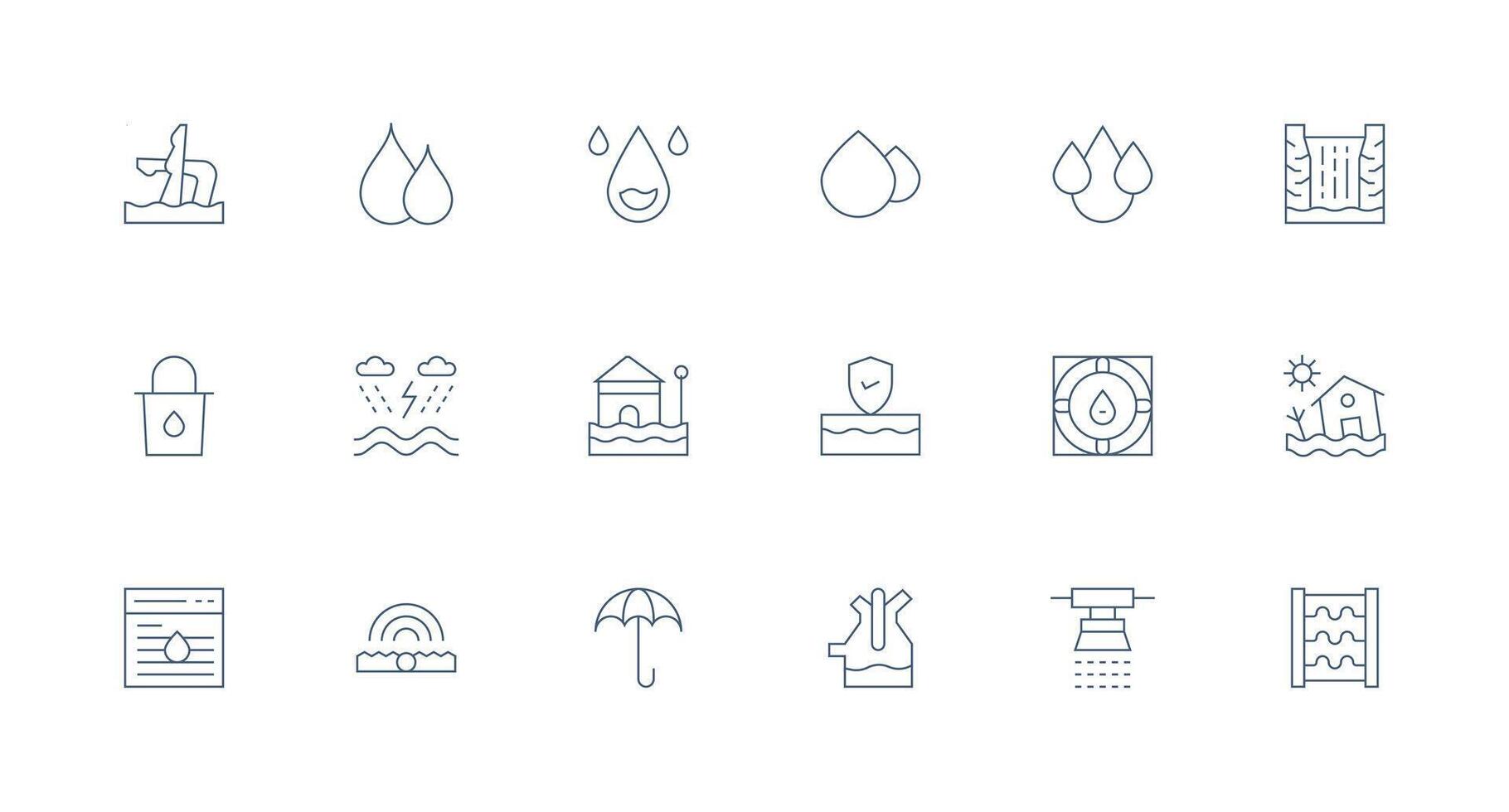 18 Icons for Flood in Minimal Line Format Multi-Style Icon Collection vector