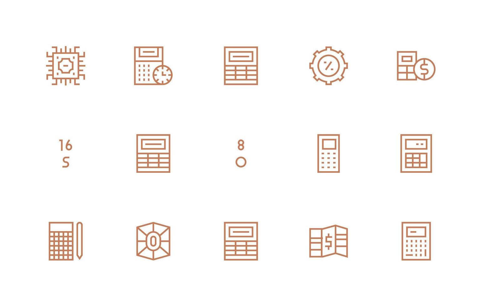 Calculation Icon Set with 15 Regular Line Graphics Complete Icon Set for Mobile Apps vector