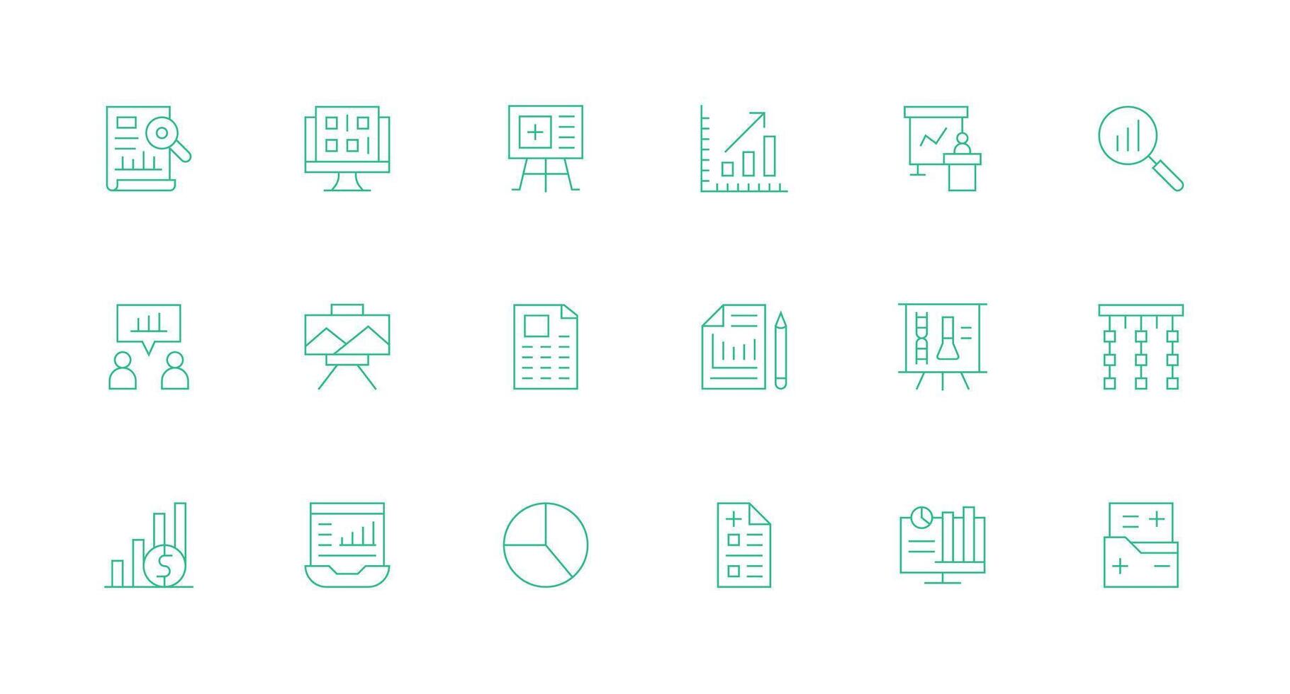 Chart Design Icons featuring 18 in Minimal Line Style General Use Icon Pack vector