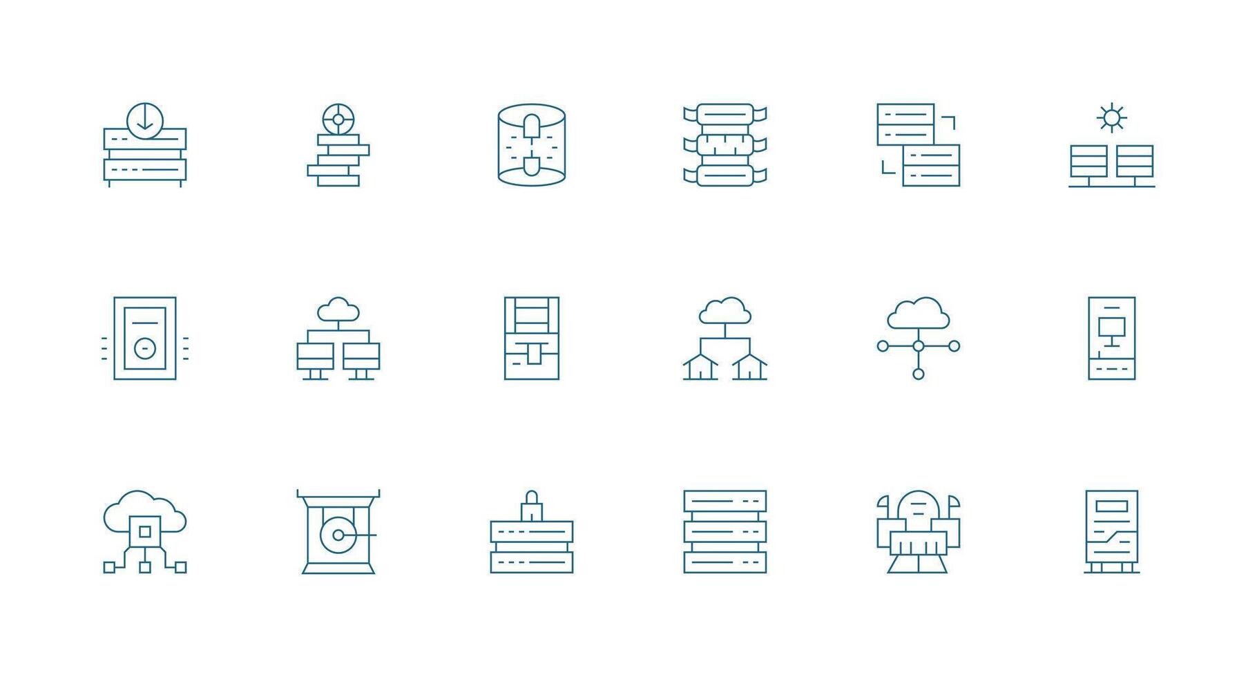 datos centrar conjunto con 18 mínimo línea íconos basado en temas icono paquete vector