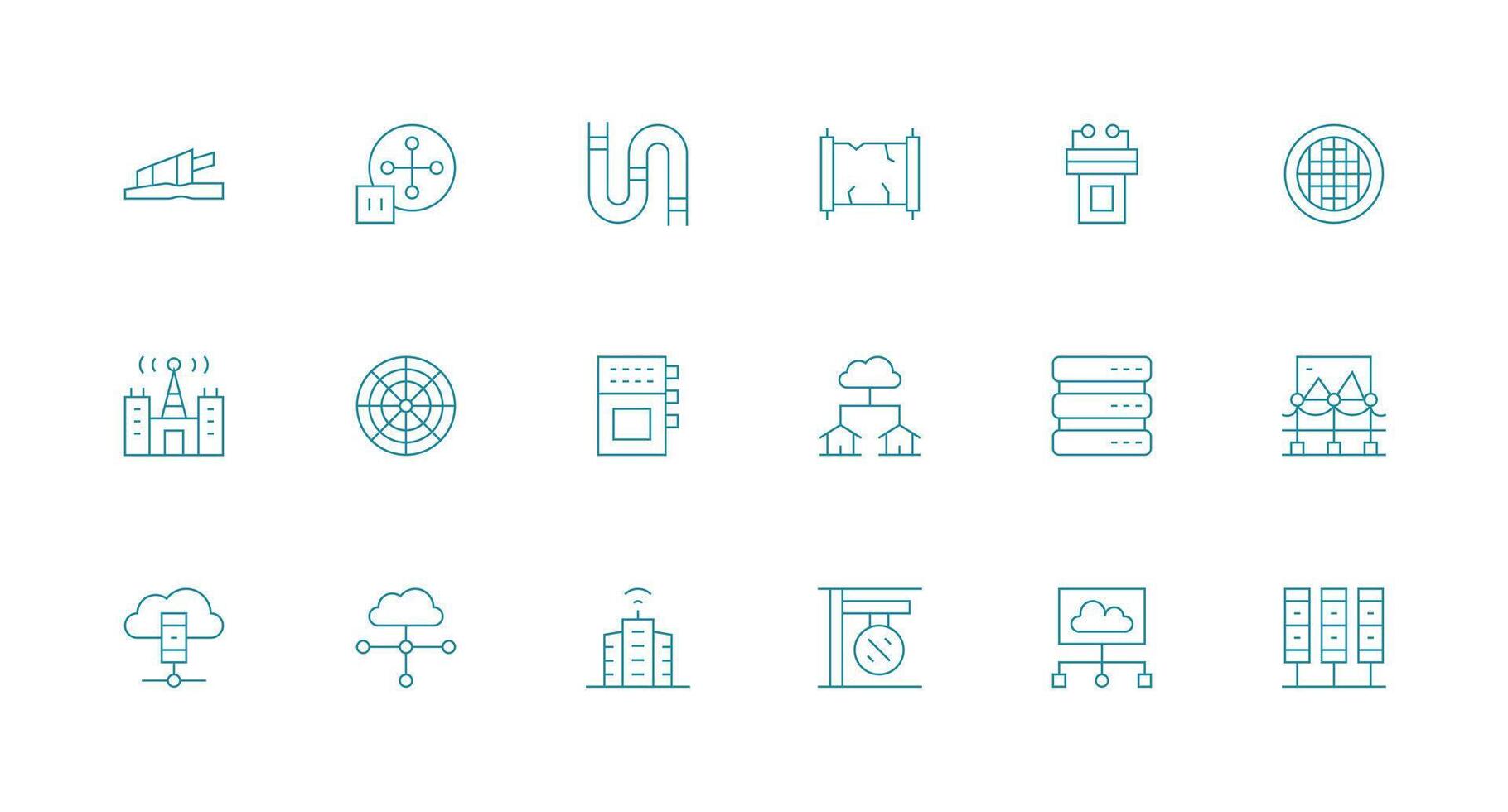 Infrastructure Design Icons featuring 18 in Minimal Line Style General Use Icon Pack vector