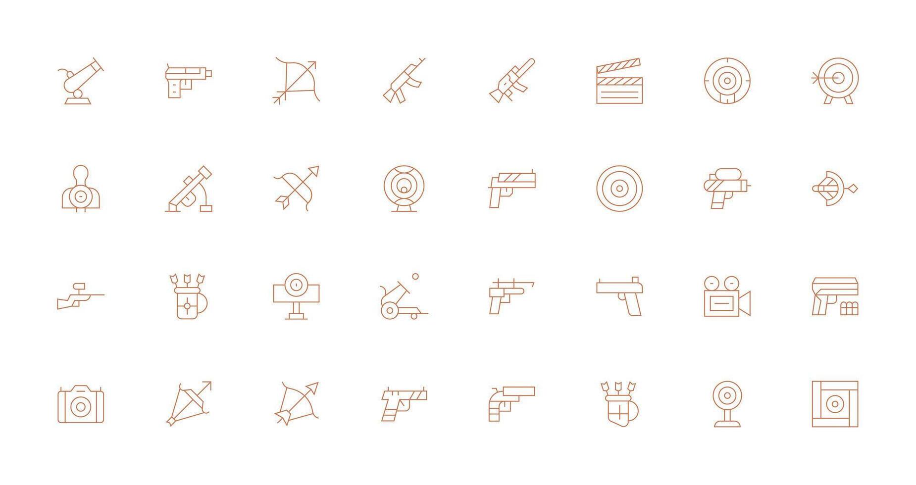 Shooting Icon Set with 32 Thin Line Graphics Complete Icon Set for Mobile Apps vector