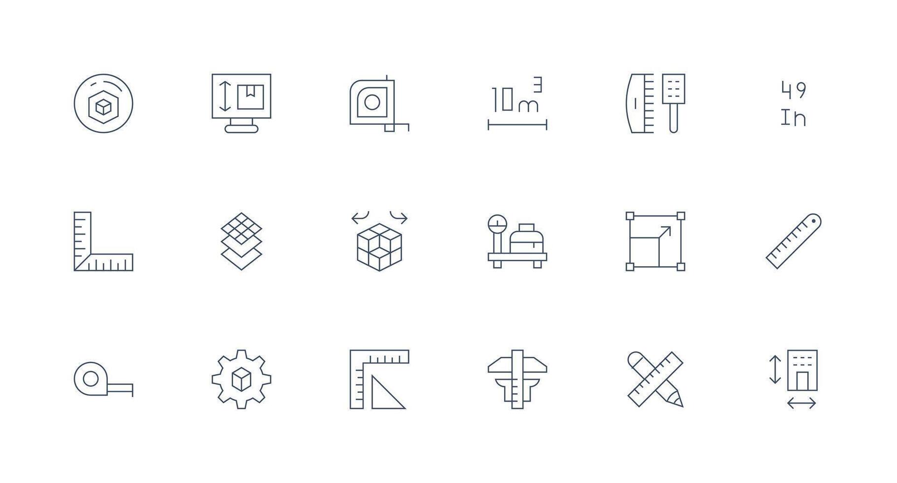 Minimal Line Icons from Dimension Set with 18 Vectors Well-Structured Icons for Creative Use