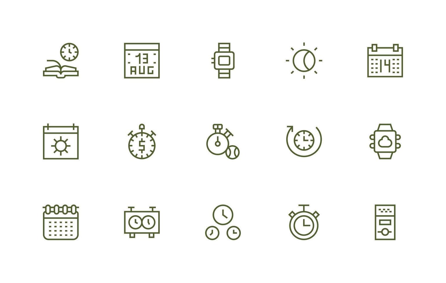 Regular Line Style Time Icons with 15 Vectors Flexible Icon System for Web Interfaces