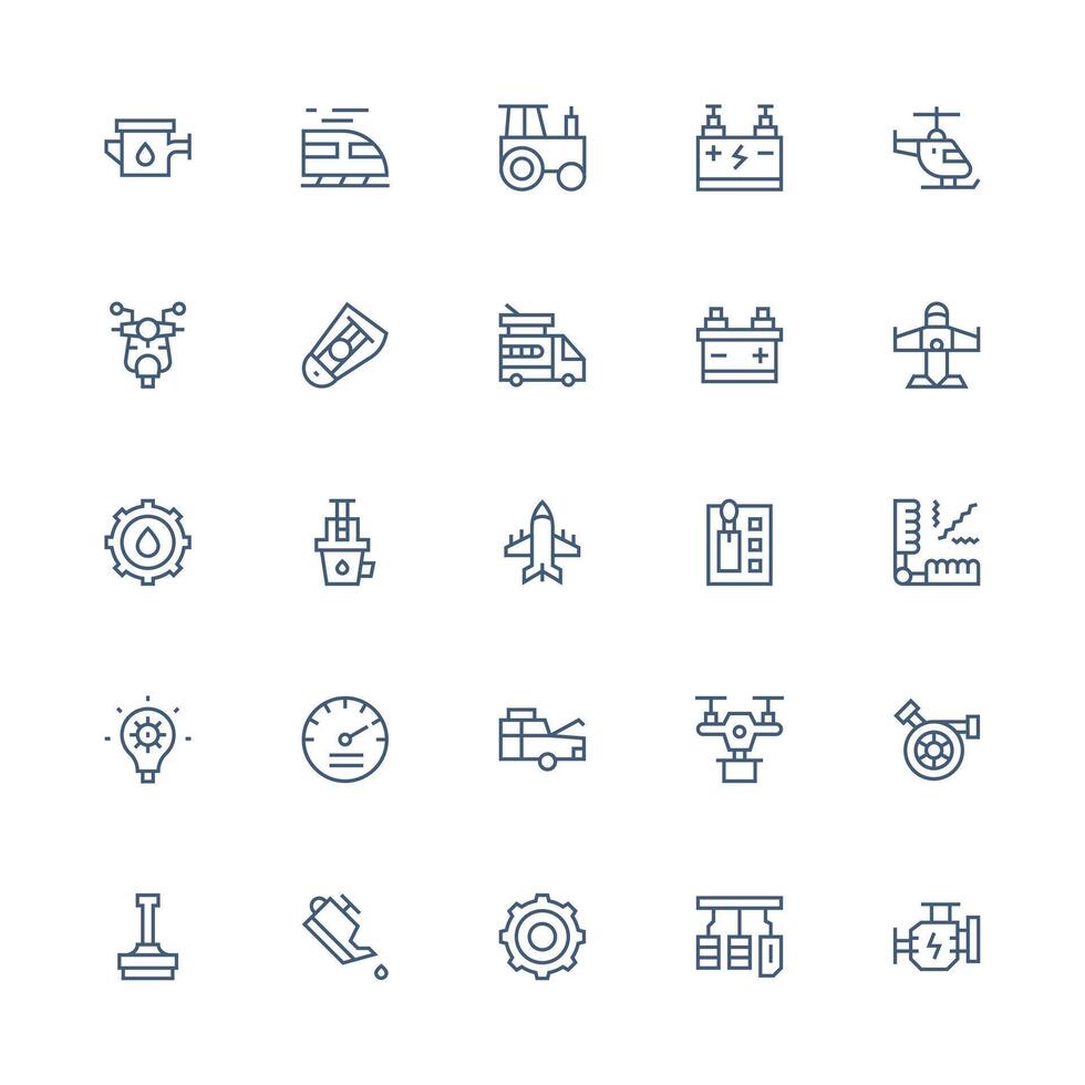 Engine Set with 25 Medium Stroke Outline Icons Sharp Icons for Presentations vector