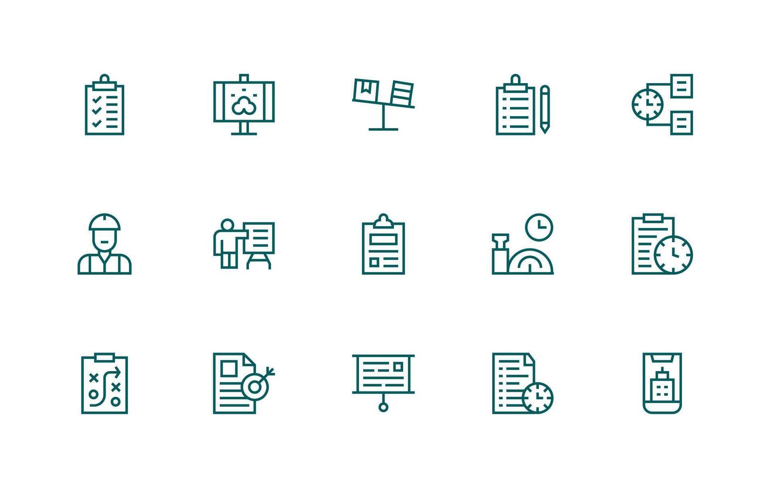 15 regular línea estilo íconos desde proyecto colección sensible icono conjunto para flexible diseños vector