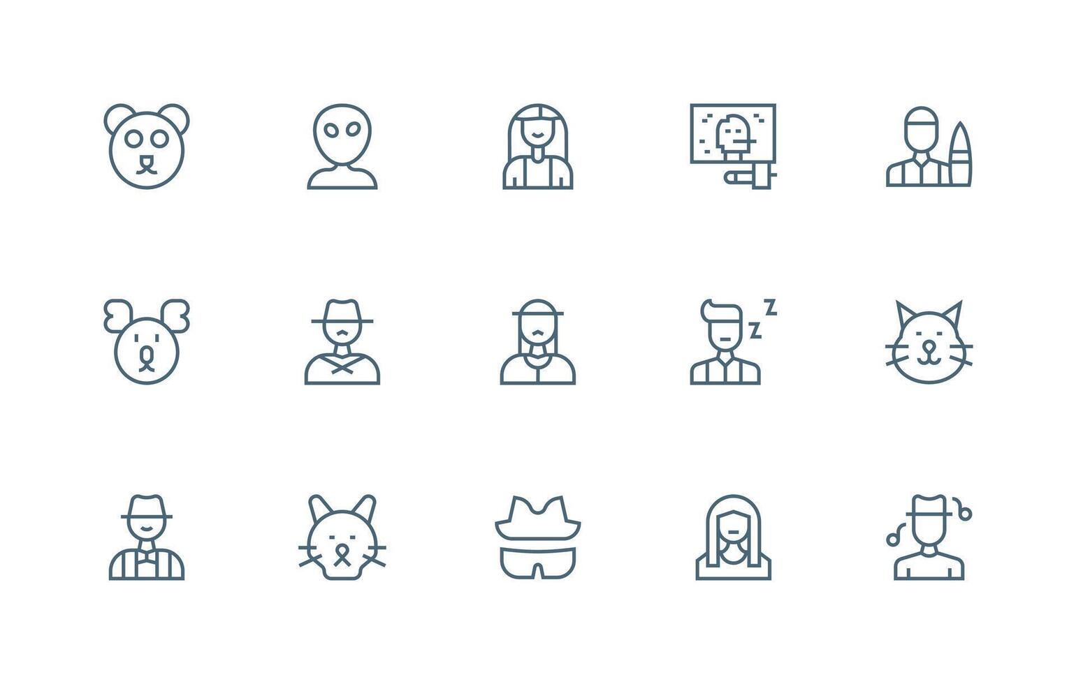 15 Icons for Character in Regular Line Format Balanced Icon Set for Functional Design vector